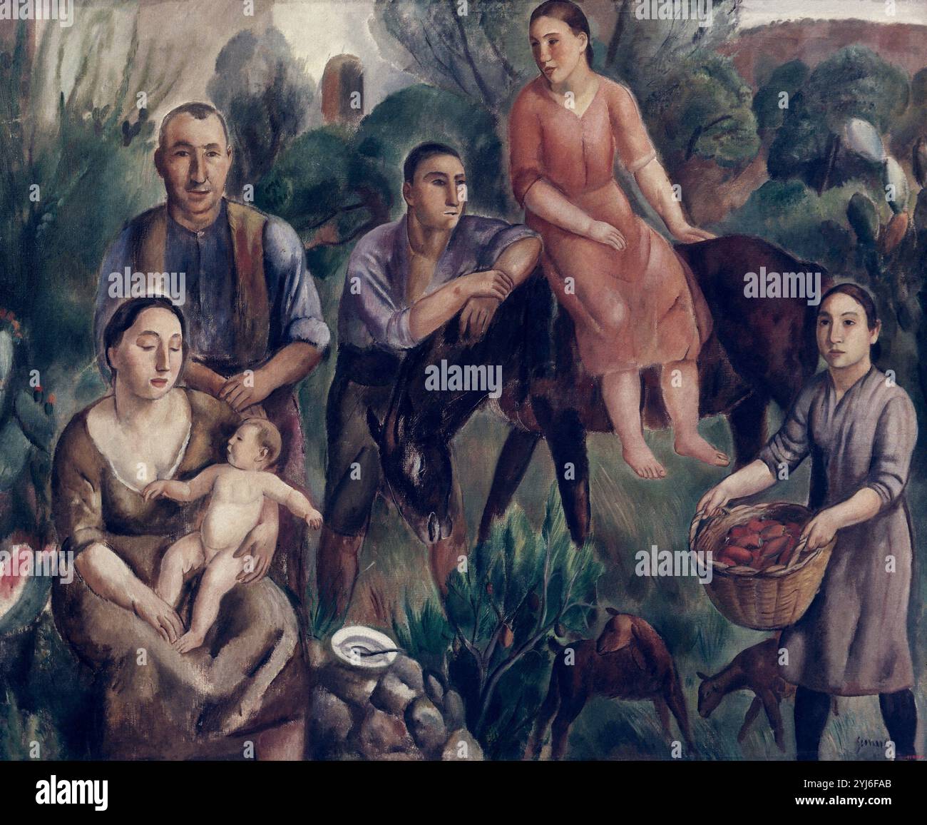 FAMILIA DE PAYESES. AUTEUR : JOACHIM SUNYER I DE MIRO (1874-1956). Banque D'Images