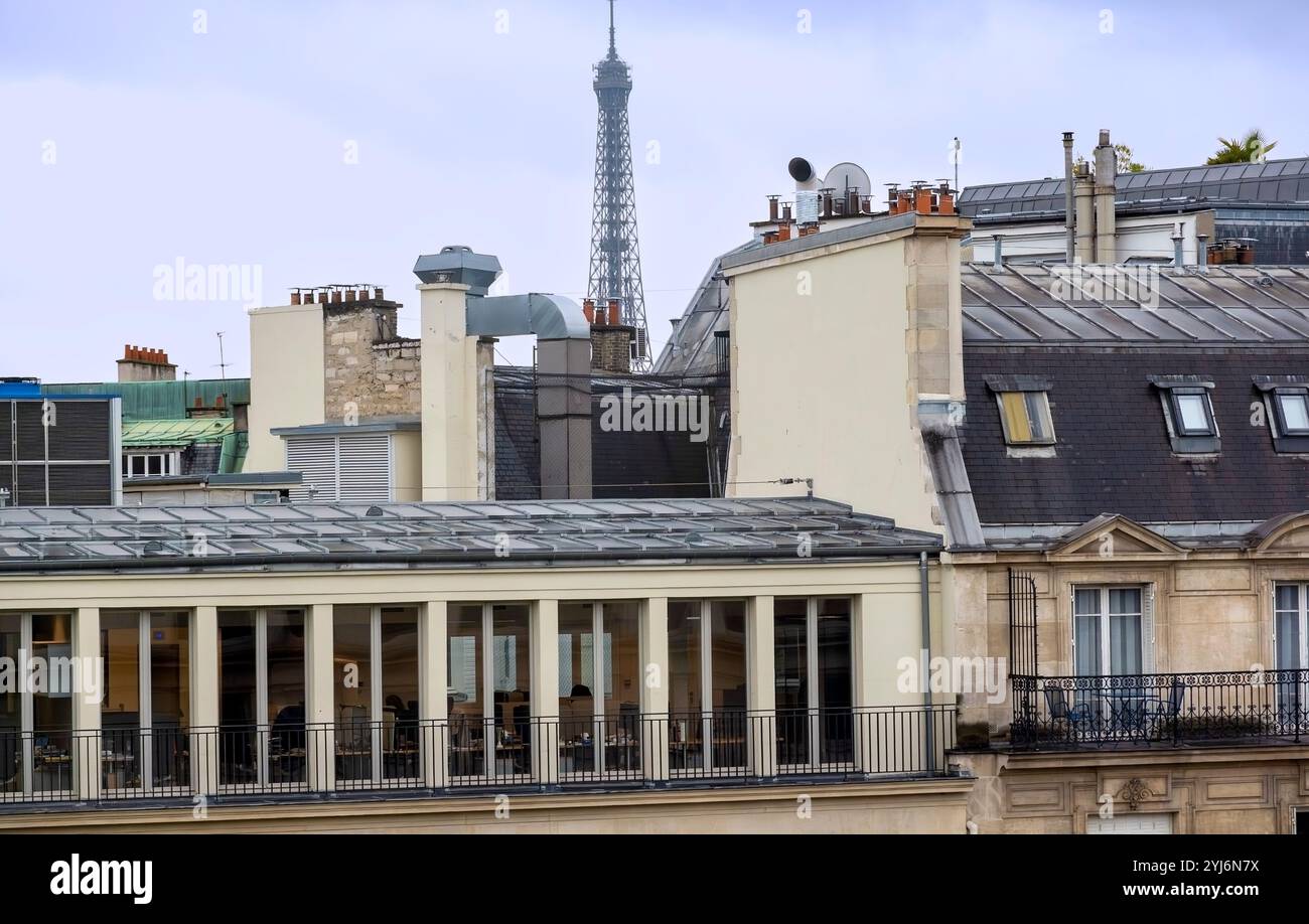 Toits de Paris avec Tour Eiffel, Paris, France Banque D'Images