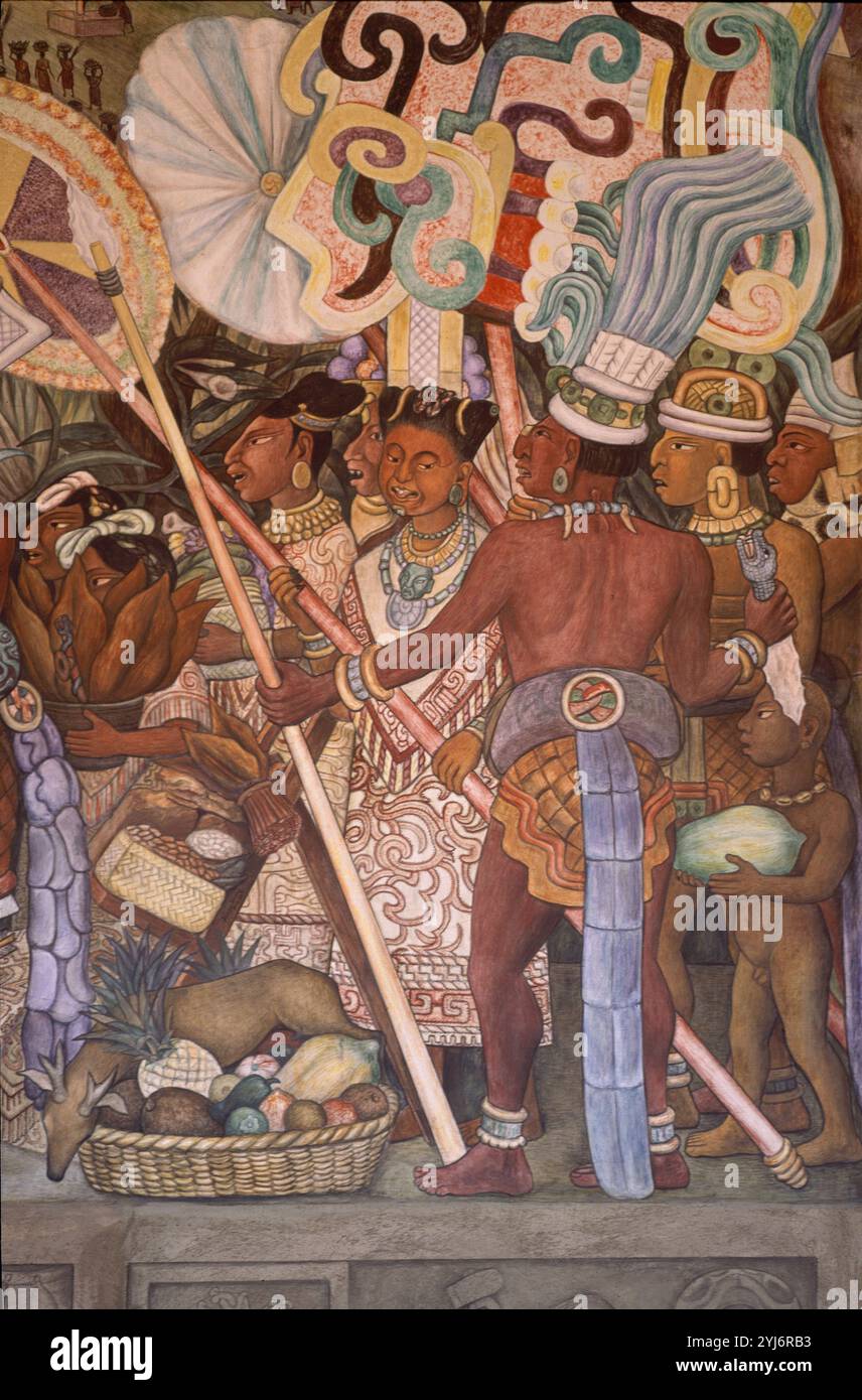 MURO NORTE - MERCADO DE TLATELOLCO - MUJER CON SOLDADOS - FRESQUE SIGLO XX. AUTEUR : DIEGO RIVERA. Lieu : PALACIO NACIONAL. MEXICO. CIUDAD DE MEXICO. Banque D'Images