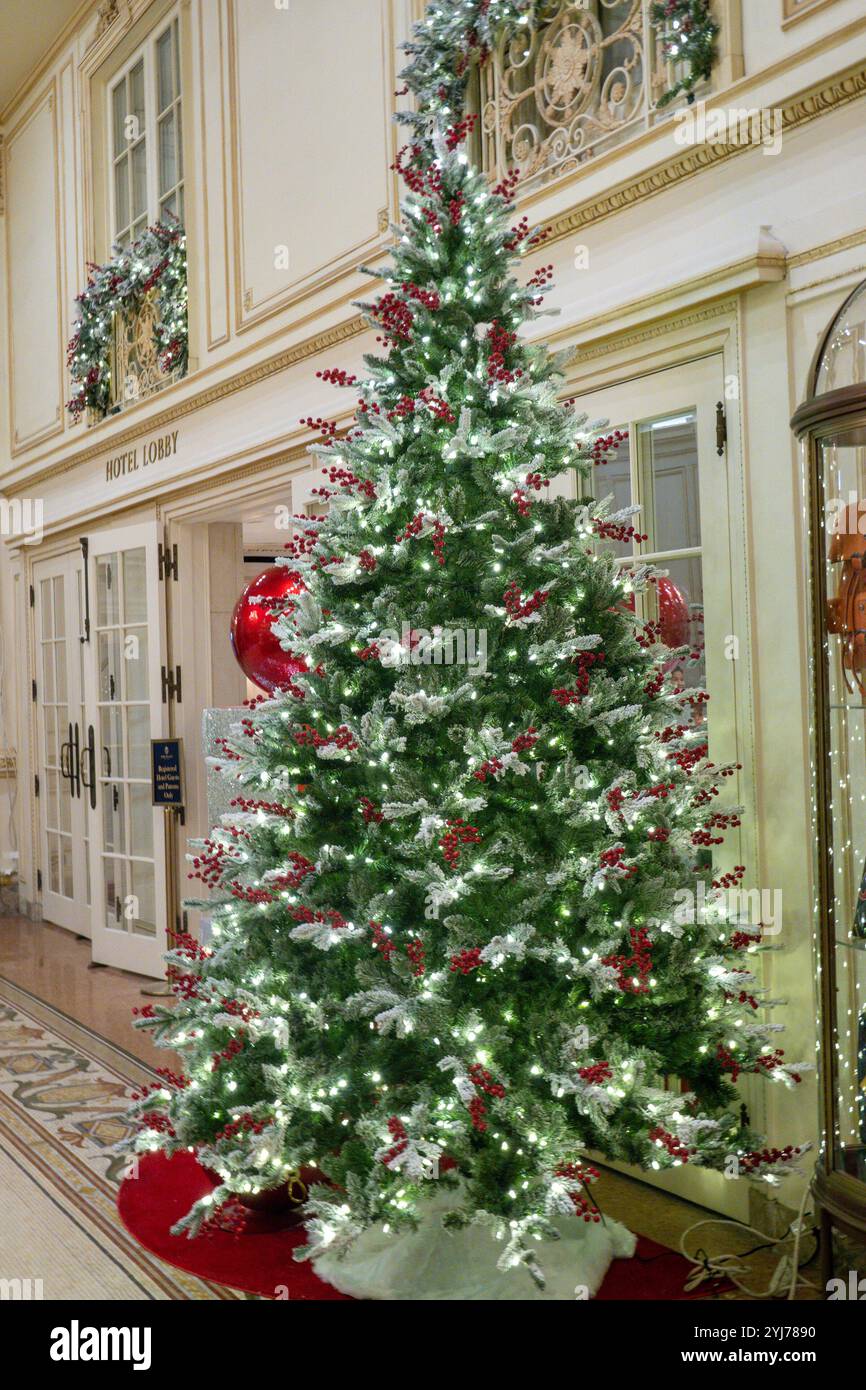 L'Hôtel Plaza est un monument emblématique décoré pour les vacances, 2024, New York City, États-Unis Banque D'Images