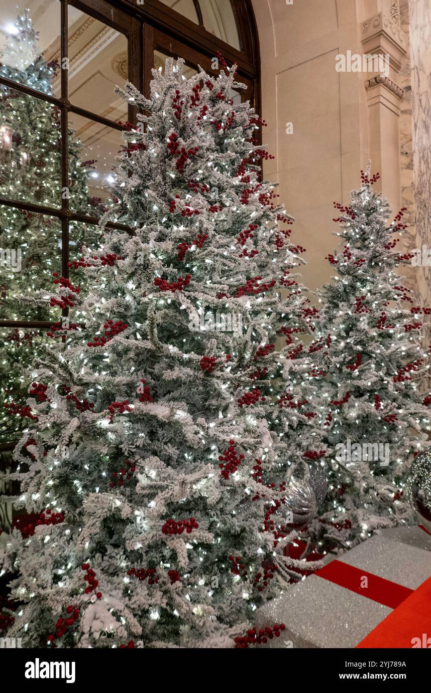 L'Hôtel Plaza est un monument emblématique décoré pour les vacances, 2024, New York City, États-Unis Banque D'Images