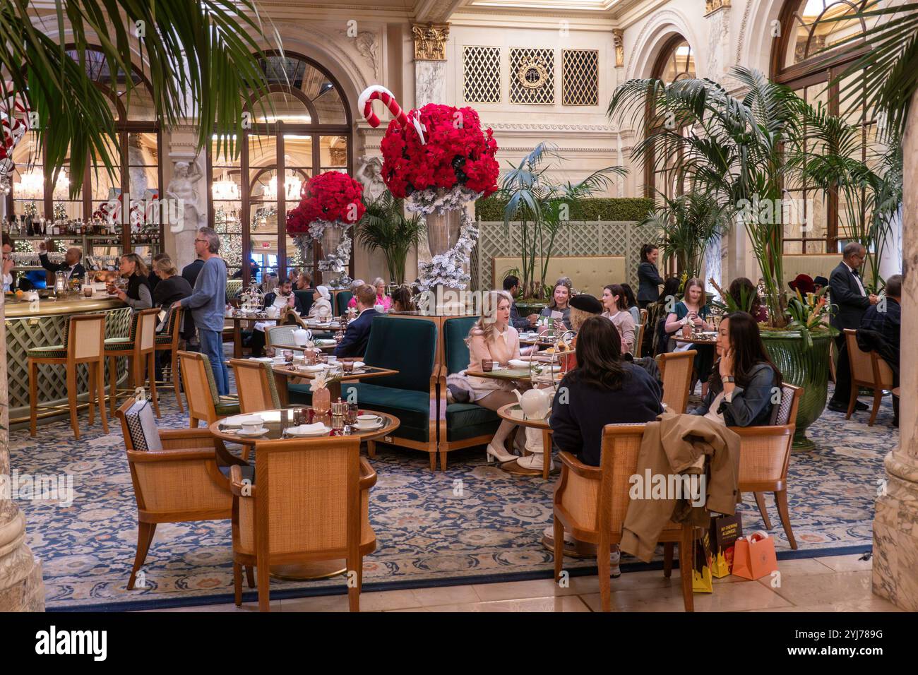 L'Hôtel Plaza est un monument emblématique décoré pour les vacances, 2024, New York City, États-Unis Banque D'Images