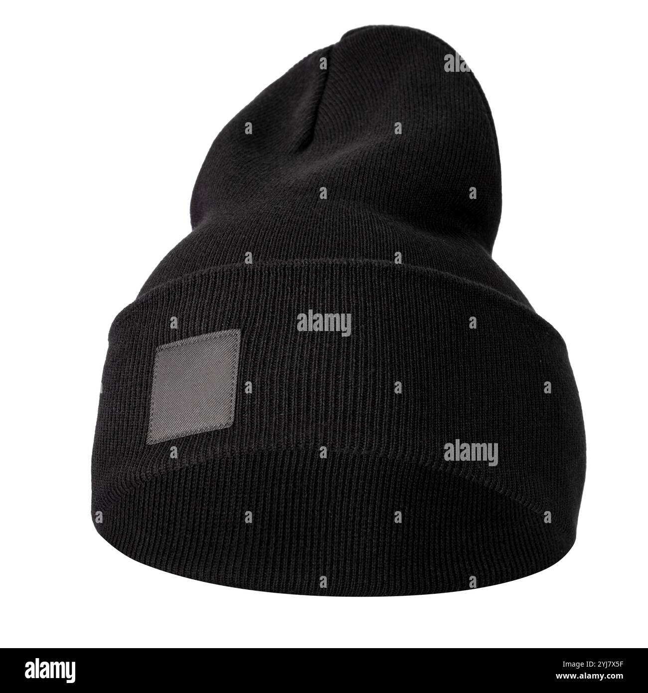 Bonnet beanie en maille noir avec logo Patch maquette Banque D'Images