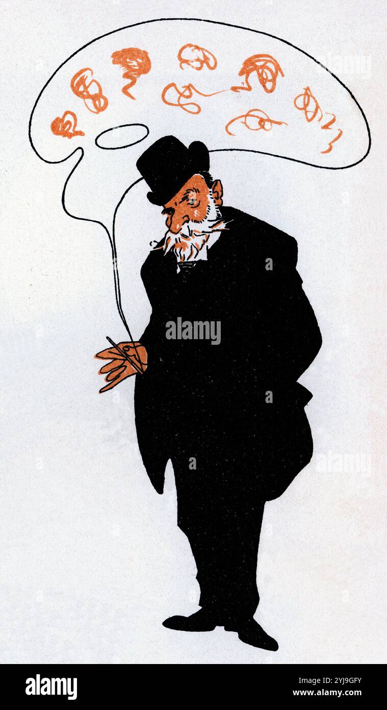 Caricatura de Alejandro Ferrant y Fischermans (Madrid, 1843-1917), Pintor español, principalmente de temas religiosos. año 1911. AUTEUR : ROMÁN BONET SINTES 'BON'. Banque D'Images