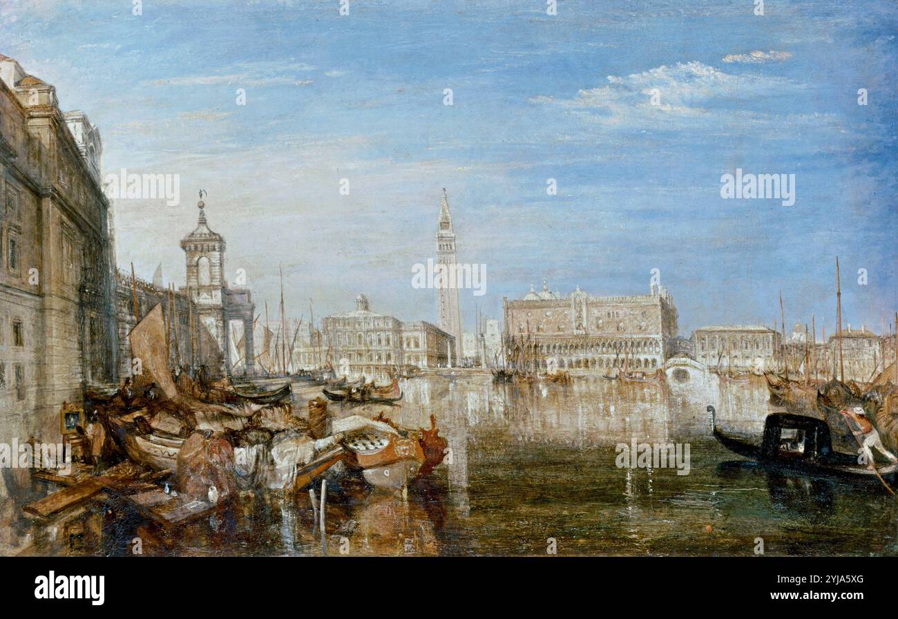 Joseph Mallord William Turner / 'Pont des Soupirs, Palais Ducal et Maison des douanes, Venise : Canaletto avec chevalet au premier plan gauche', 1833, huile sur acajou, 51 x 81,6 cm. Musée : The Tate Gallery, BERLIN, Royaume-Uni. Banque D'Images