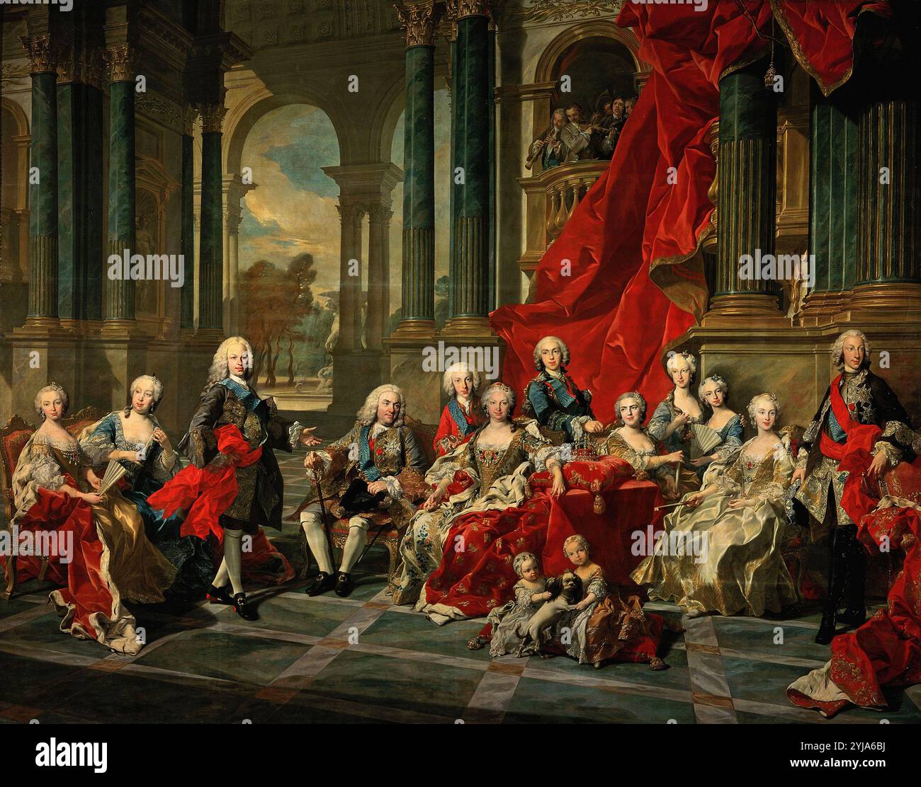 Louis-Michel van Loo / 'la famille de Philippe V d'Espagne', 1743, huile sur toile, 408 x 520 cm, P02283. MUSÉE : MUSEO DEL PRADO, MADRID, ESPAGNE. PHILIPP V. VON SPANIEN. ELISABETH FARNESE. Banque D'Images