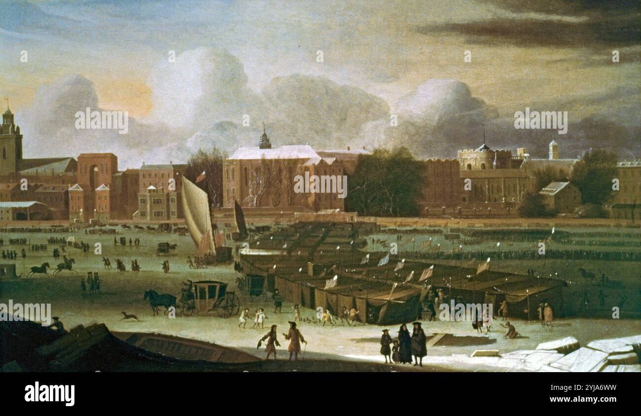 Abraham Hondius / 'A Frost Fair on the Thames at Temple Stairs', 1684, huile sur toile. Musée : London Museum, BERLIN, Royaume-Uni. jan Brueghel l'ancien. Banque D'Images