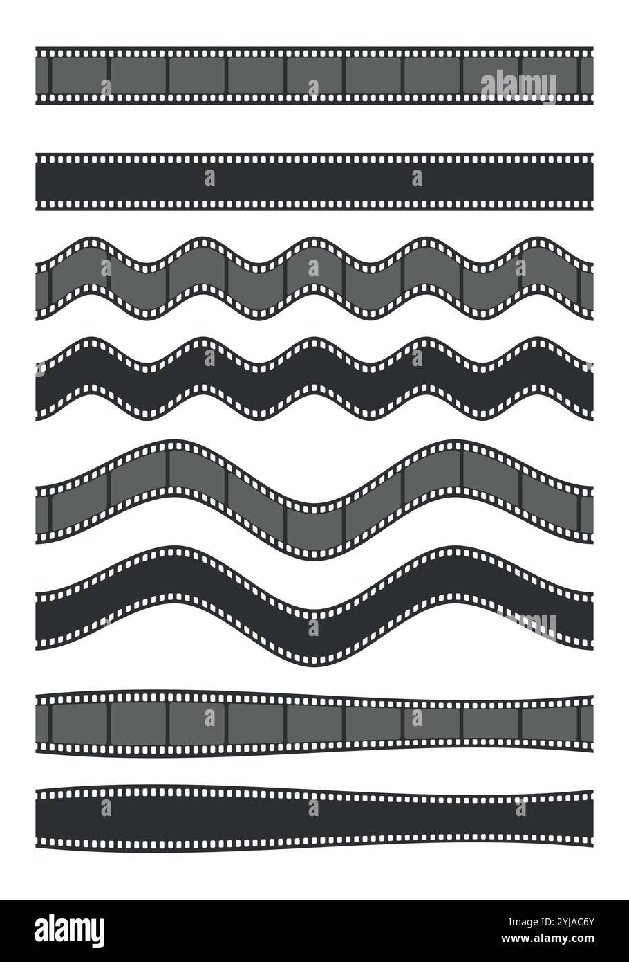 Jeu de bandes de film de formes différentes. Cadres de film courbes et ondulés isolés sur fond blanc. Illustration vectorielle Illustration de Vecteur