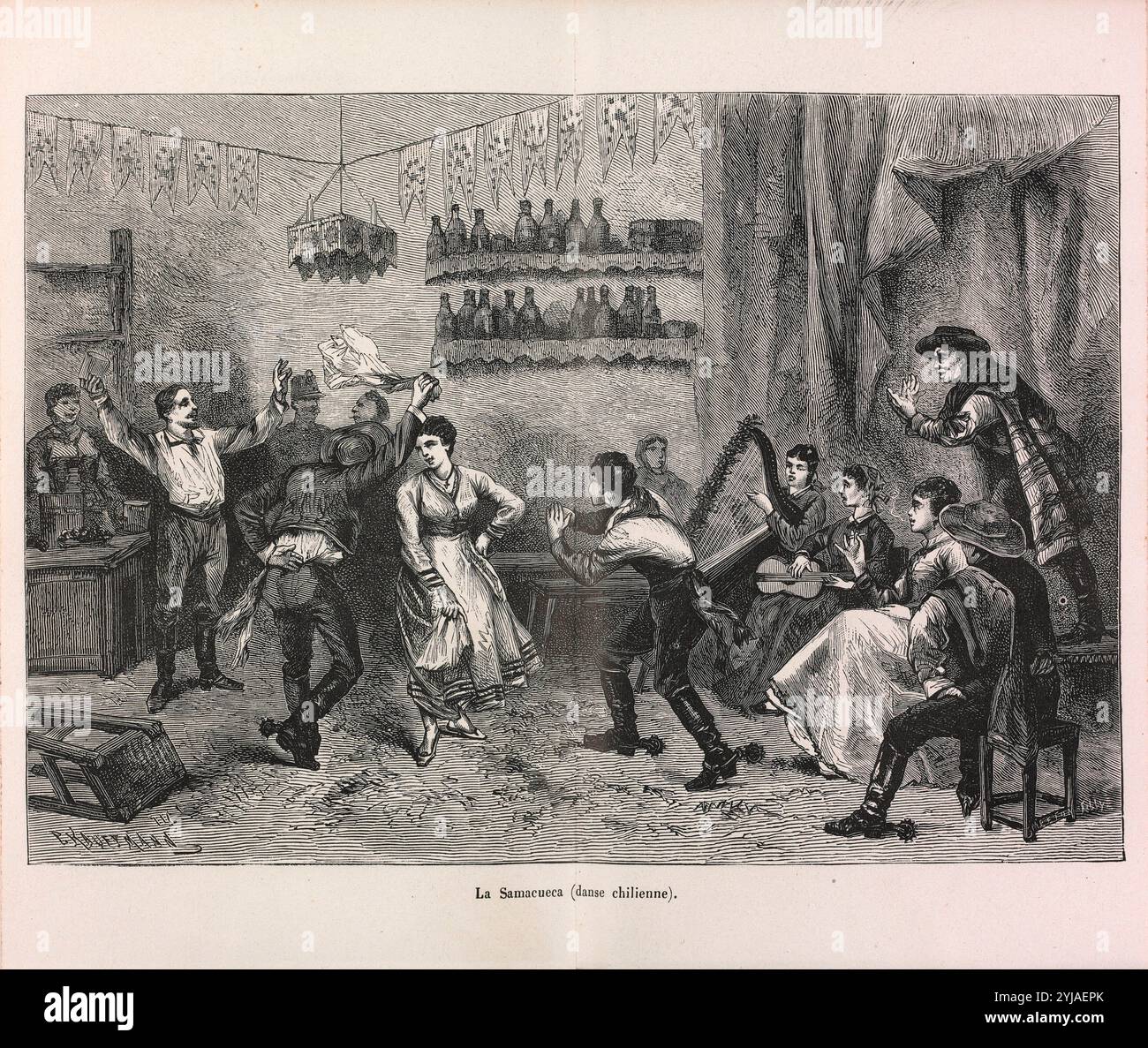 LA SAMACUECA EN TIPOS Y COSTUMBRES DE CHILE DE PEDRO RUIZ ALDEA, PARIS 1880. Auteur : P. KAUFFMANN. Banque D'Images