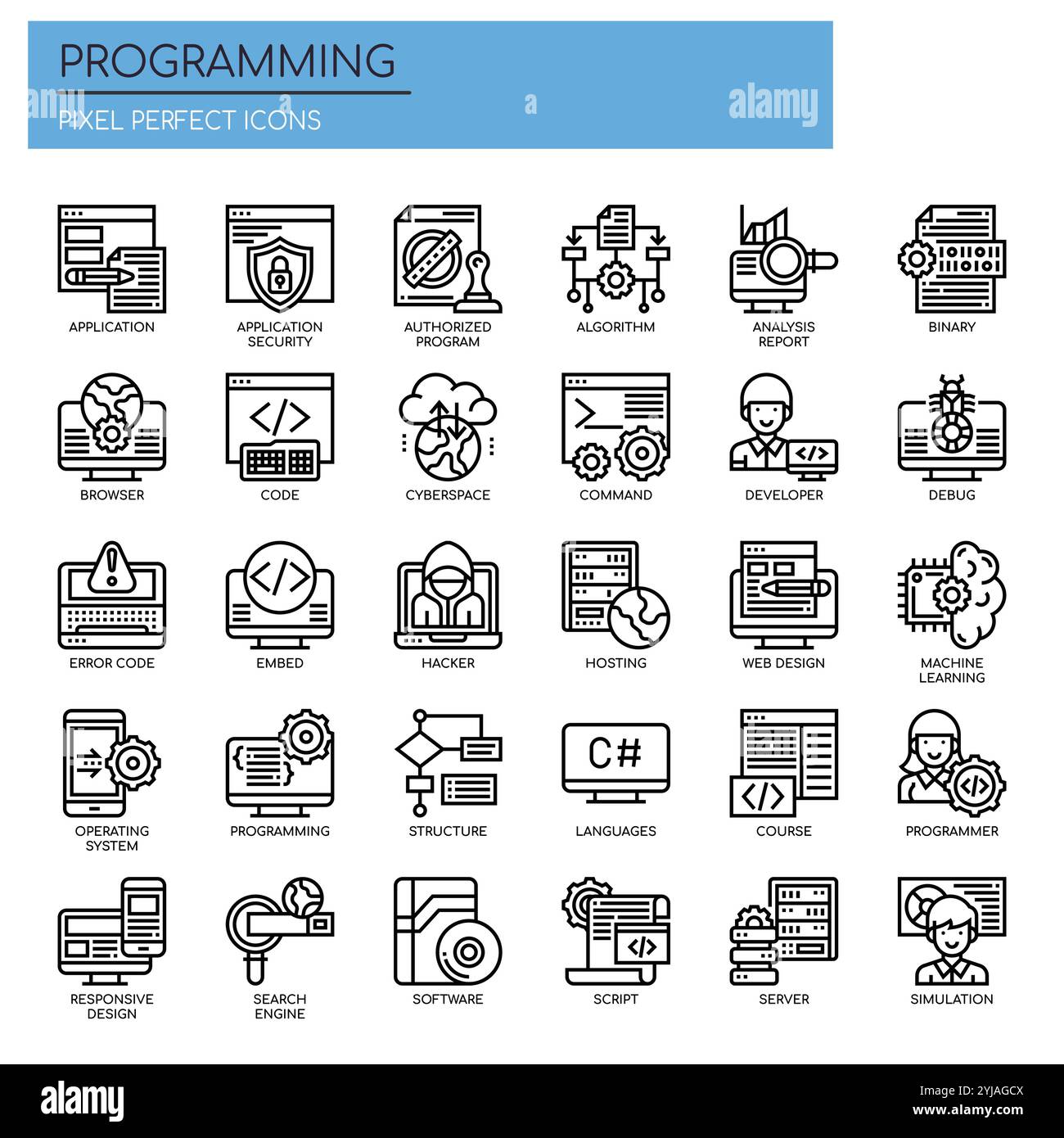 Programmation , Thin Line et Pixel Perfect Icons Illustration de Vecteur