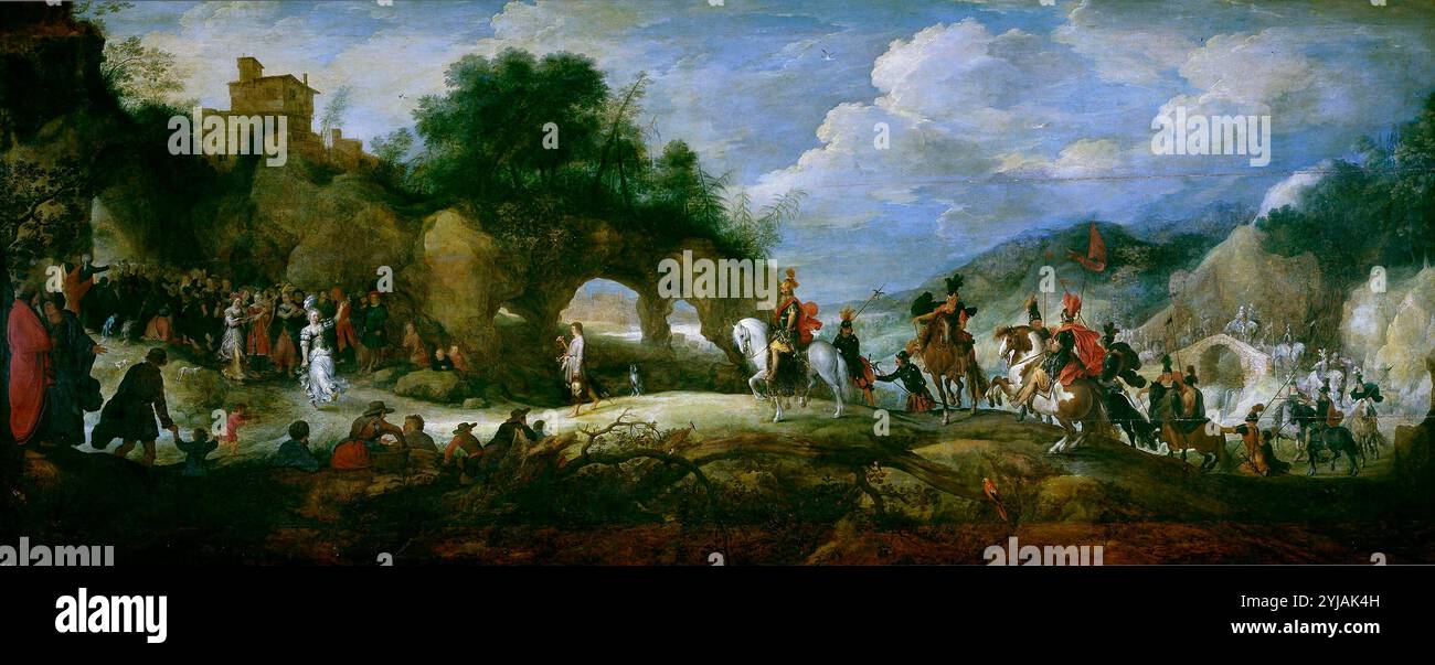 Pieter Brueghel 'el Joven' ; Adriaen van Stalbent / 'le triomphe de David sur Goliath', 1618-1619, École flamande, huile sur panneau, 88 cm x 216 cm, P01782. MUSÉE : MUSEO DEL PRADO, MADRID, ESPAGNE. Banque D'Images