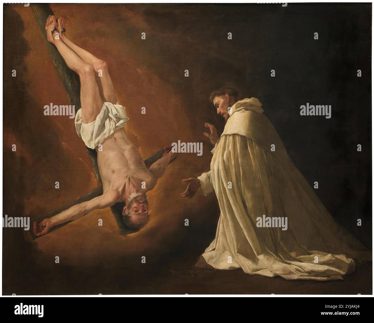Francisco de Zurbarán / 'L'apôtre Saint Pierre apparaissant à Saint Pierre Nolasco', 1629, École espagnole, huile sur toile, 179 cm x 223 cm, P01237. MUSÉE : MUSEO DEL PRADO, MADRID, ESPAGNE. SAINT PIERRE. SAN PEDRO NOLASCO. Banque D'Images