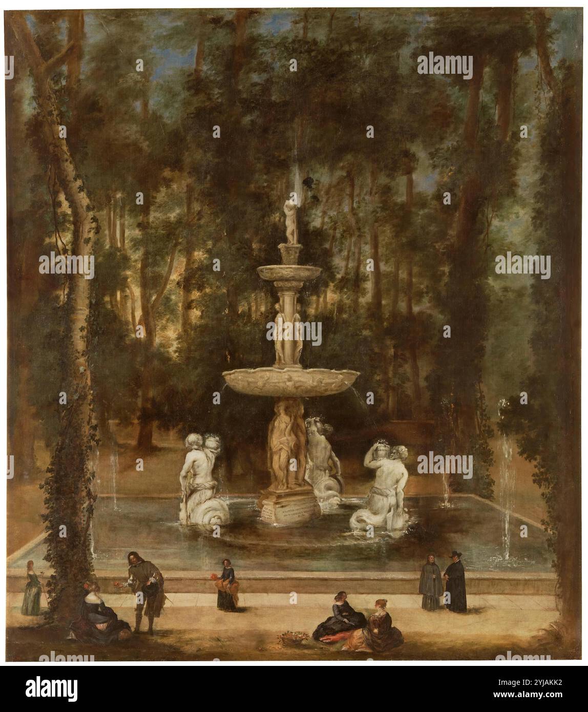 Diego Rodríguez de Silva y Velázquez (Atelier de) / 'la Fuente de los Tritones en el Jardín de la Isla, de Aranjuez', 1657, École espagnole, huile sur toile, 248 cm x 223 cm, P01213. MUSÉE : MUSEO DEL PRADO, MADRID, ESPAGNE. Banque D'Images