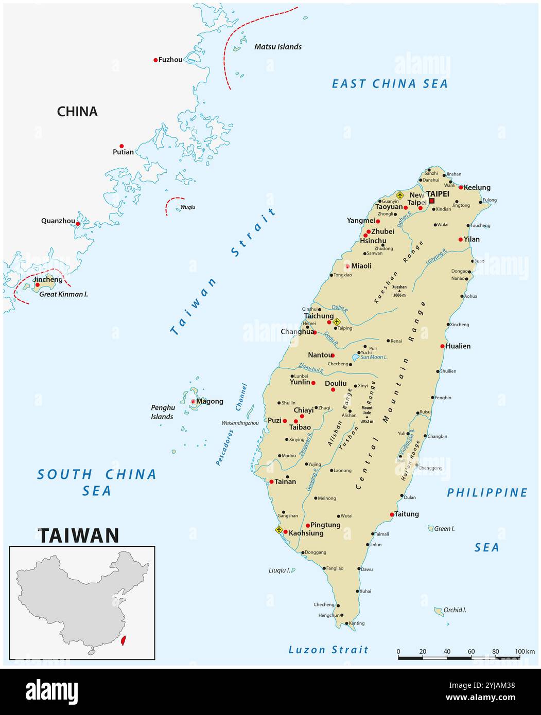 Carte de la République de Chine Taiwan Banque D'Images Carte de la République de Chine Taiwan Banque D'Images