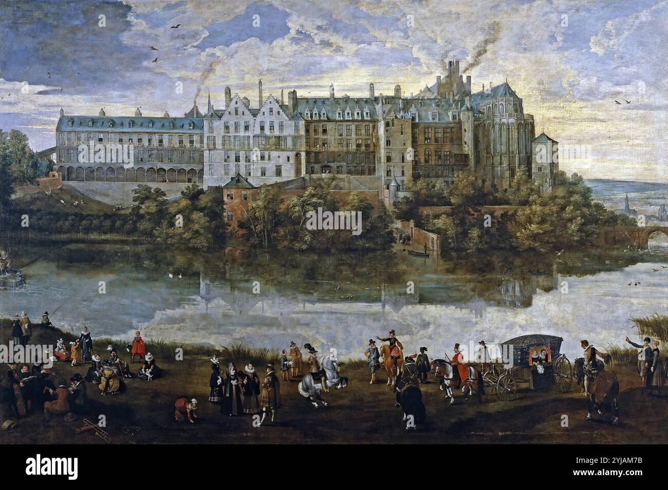 Pieter Brueghel 'el Joven' ; Sebastian Vrancx / 'le Palais Royal de Bruxelles', vers 1627, Ecole flamande, huile sur toile, 168 cm x 257 cm, P01857. MUSÉE : MUSEO DEL PRADO, MADRID, ESPAGNE. Banque D'Images