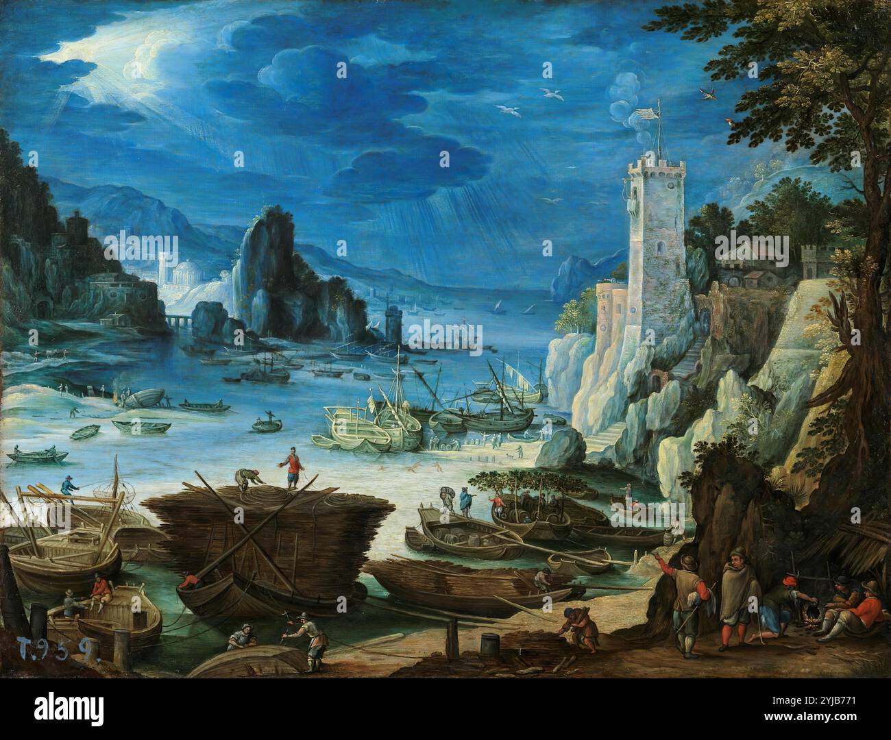 Paul Bril / 'Puerto con castillo', CA. 1601, Ecole flamande, cuivre, 24 cm x 35 cm, P04003. MUSÉE : MUSEO DEL PRADO, MADRID, ESPAGNE. Banque D'Images