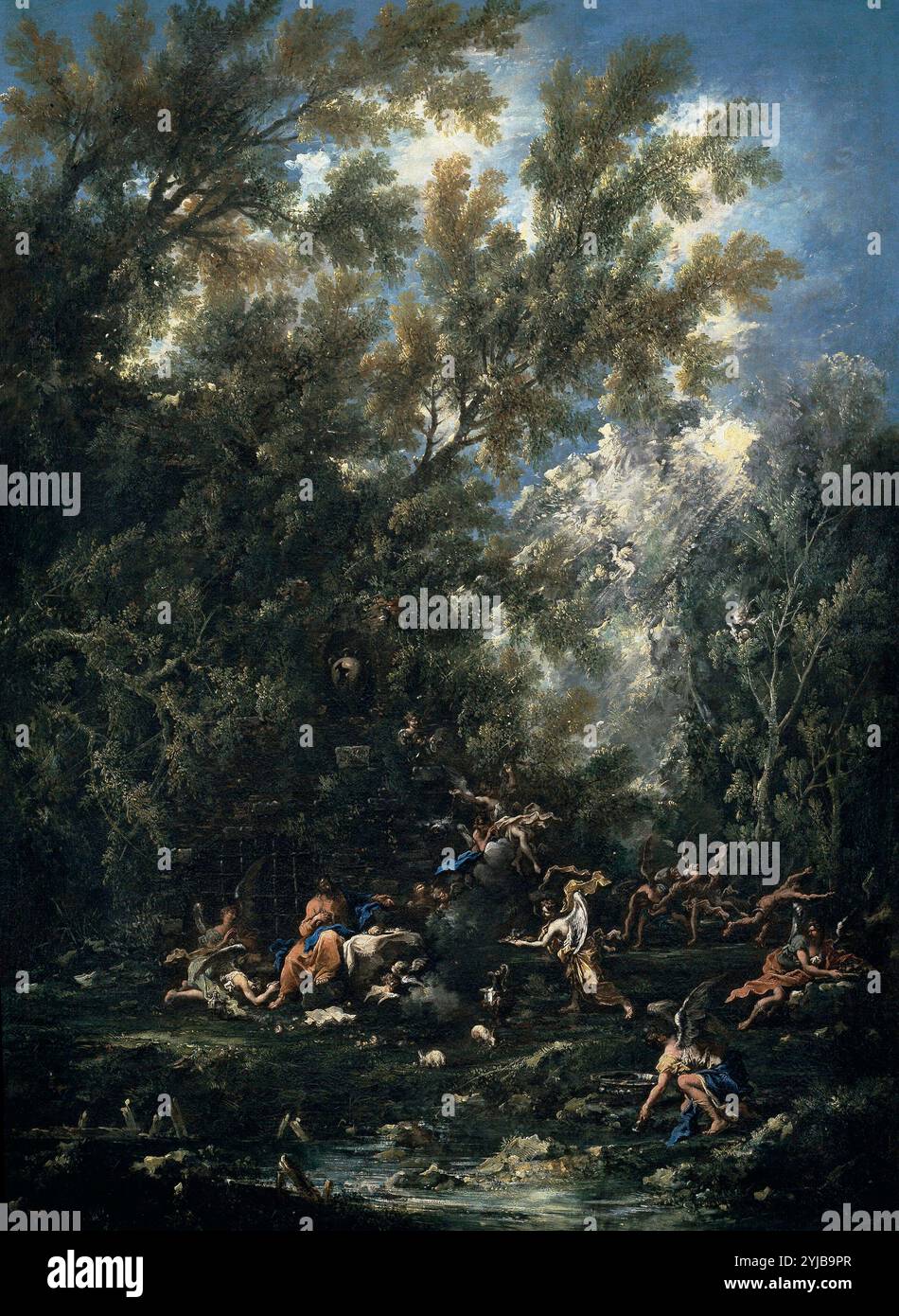 Alessandro Magnasco ; Antonio Francesco Peruzzini / 'Christ assisté par les Anges', vers 1705, École italienne, huile sur toile, 193 cm x 142 cm, P03124. MUSÉE : MUSEO DEL PRADO, MADRID, ESPAGNE. Banque D'Images