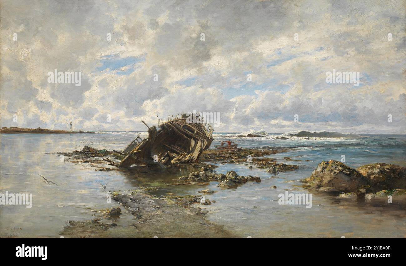 Carlos de Haes / 'A Wrecked Ship', 1883, École espagnole, huile sur toile, 59 cm x 101 cm, P03910. MUSÉE : MUSEO DEL PRADO, MADRID, ESPAGNE. Banque D'Images