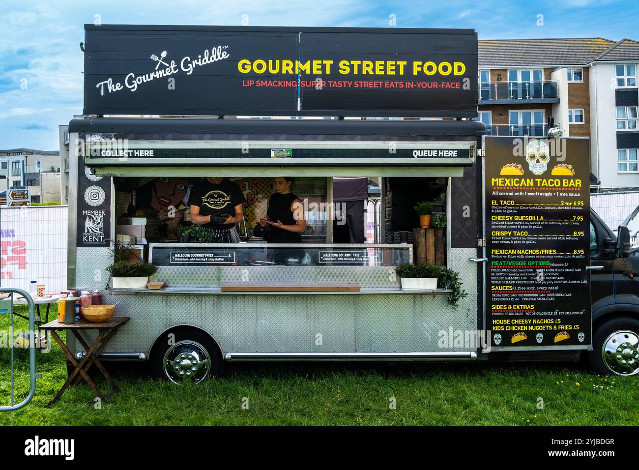 The Gourmet Griddle Mexican Street food Stall au Cornwall Street Food festival à Newquay en Cornouailles au Royaume-Uni. Banque D'Images