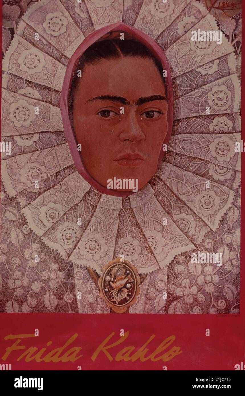 KAHLO, FRIDA PINTORA MEXICANA 1910-1954 AUTORRETRATO CARTEL DE UNA EXPOSICION. Banque D'Images