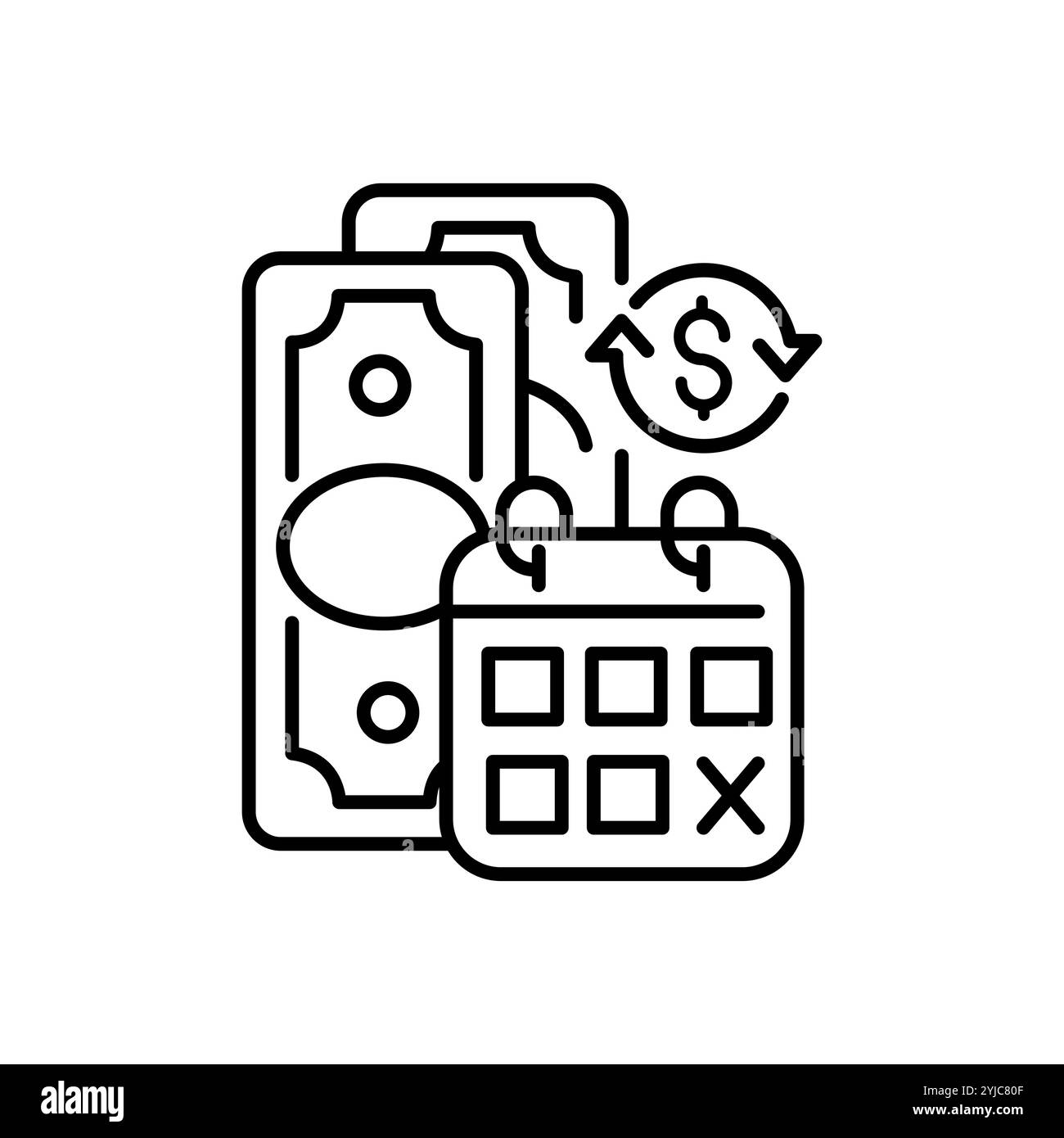 Remboursement à la date indiquée. Prêts à terme. Paiements mensuels. Illustration personnalisable en trait fin. Symbole de contour. Vecteur Illustration de Vecteur