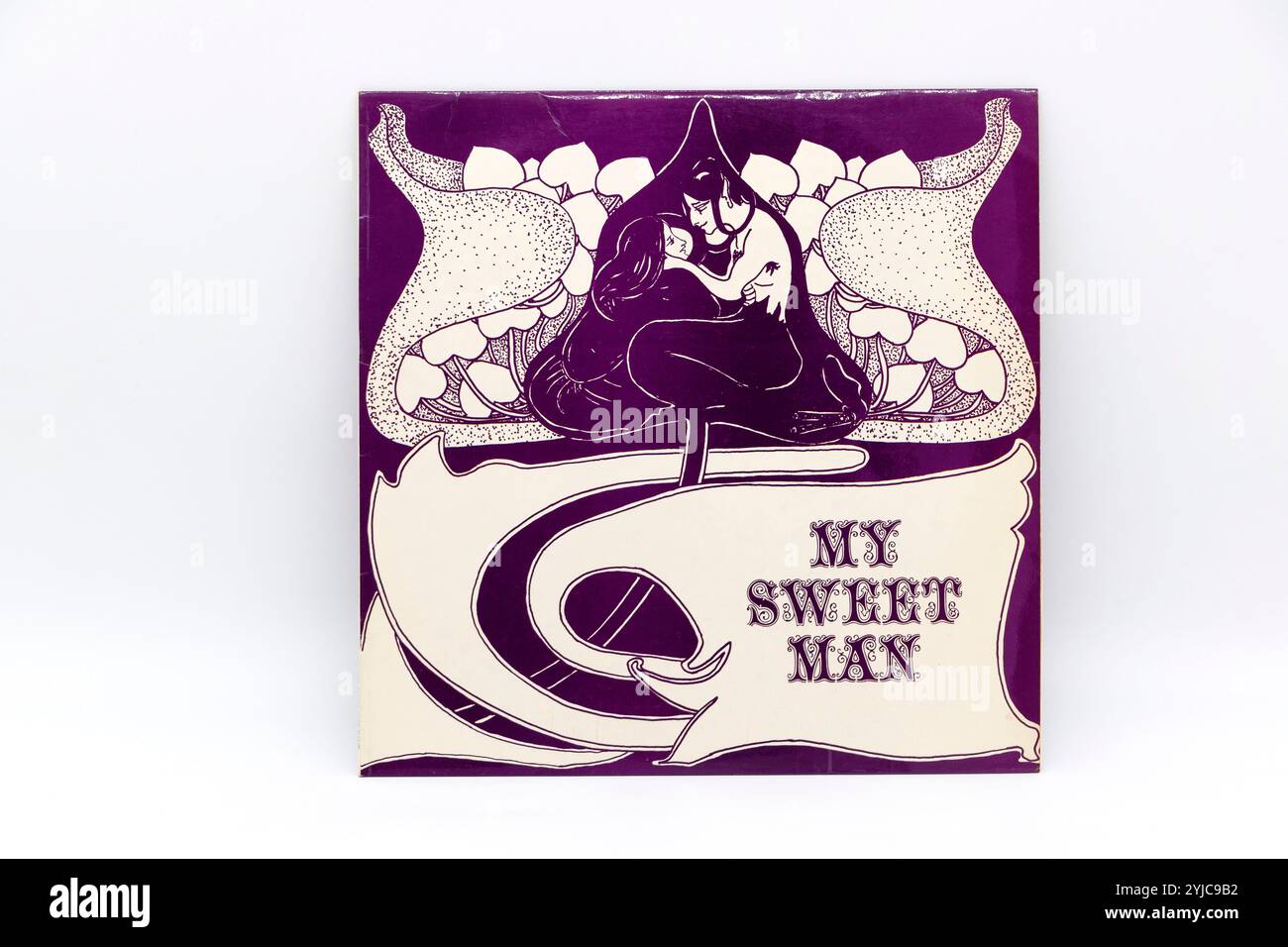 Vintage 1977 LP album album pochette art avec design orné et typographie 'My Sweet Man' inter cities jazz band sur un fond violet et blanc Banque D'Images