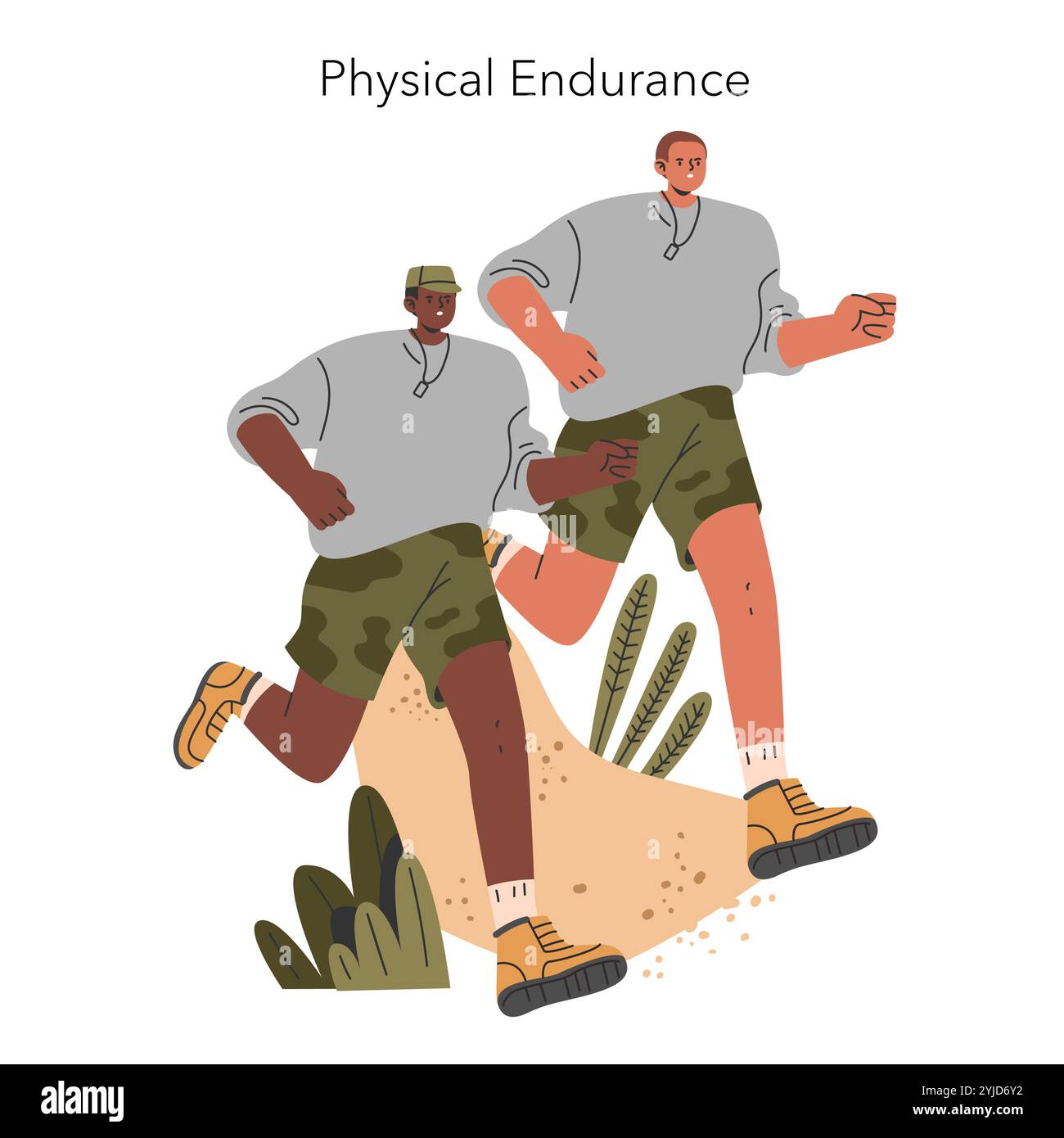 Concept d'entraînement militaire. Soldats dans un exercice de renforcement de l'endurance, mettant l'accent sur le travail d'équipe et la force. Illustration vectorielle. Illustration de Vecteur