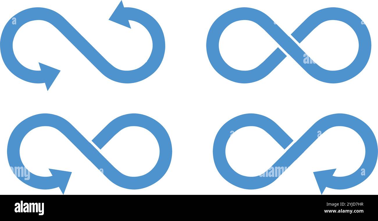 Symboles verts plats simples de l'infini. Éléments de conception pour l'infini illimité, sans fin, éternité, boucle, interruption, et des concepts de répétition. Illustration de Vecteur