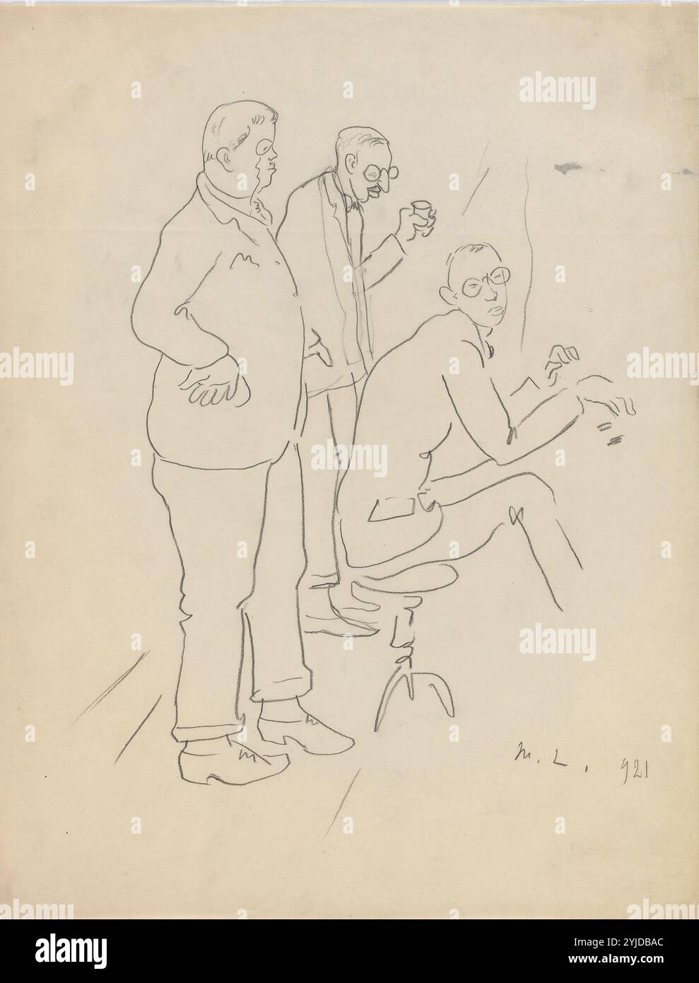 Portrait de Serge Diaghilev, Igor Stravinsky et Sergey Prokofiev. Musée : COLLECTION PRIVÉE. Auteur : Mikhail Fyodorovich Larionov. Copyright : cette œuvre n'est pas dans le domaine public. Il est de votre responsabilité d'obtenir toutes les autorisations de tiers nécessaires auprès du gestionnaire de droits d'auteur dans votre pays avant la publication. Banque D'Images