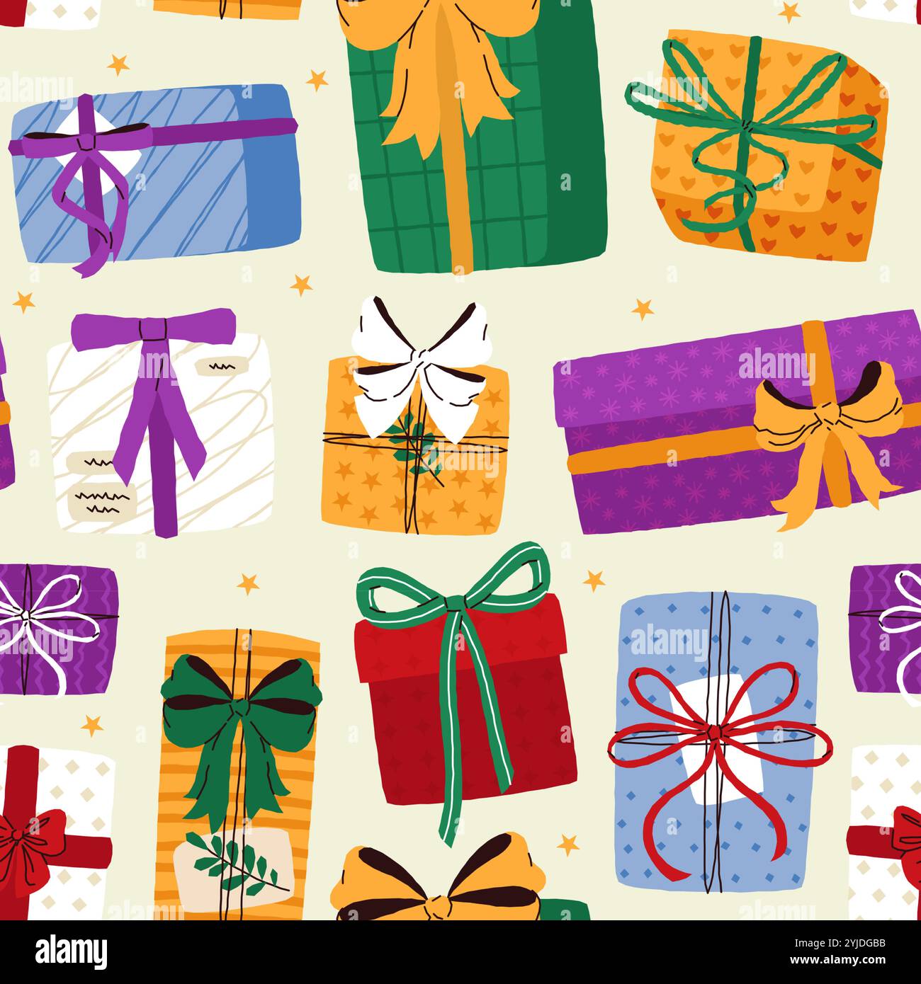 Motif de boîte cadeau. Impression sans couture de sacs à provisions colorés de vente, emballage de cadeau de vacances avec des rubans pour la bannière de publicité. Texture vectorielle. Illustration de Vecteur