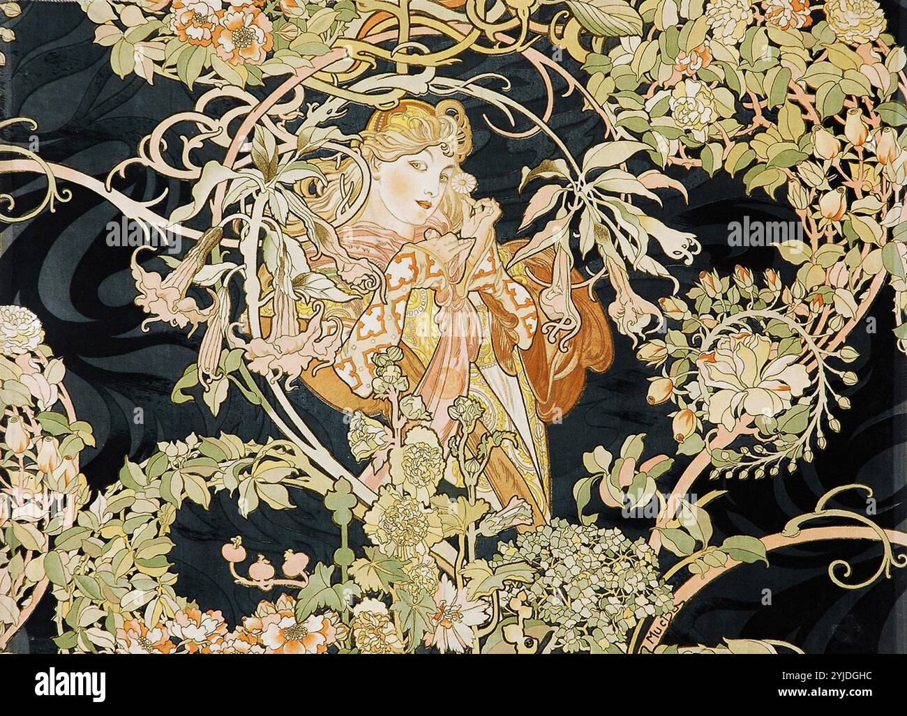 Femme avec Daisies. Musée : ville de Paris, Bibliothèque Forney. Auteur : Alfons Marie Mucha. Banque D'Images