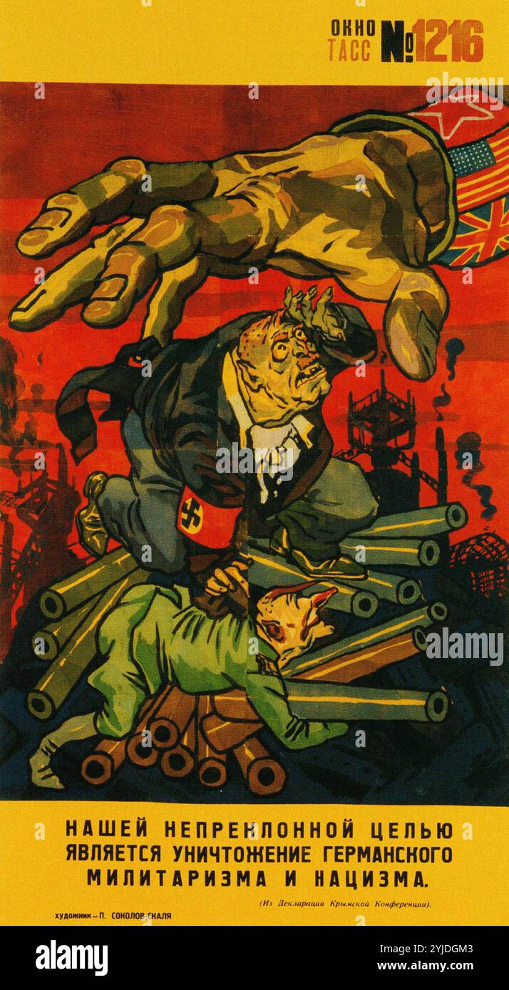 Guichet TASS no 1216. L'intention alliée de détruire le militarisme allemand et le nazisme. Musée : Bibliothèque d'État russe, Moscou. Auteur : Pavel Petrovich Sokolov-Skalya. Copyright : cette œuvre n'est pas dans le domaine public. Il est de votre responsabilité d'obtenir toutes les autorisations de tiers nécessaires auprès du gestionnaire de droits d'auteur dans votre pays avant la publication. Banque D'Images