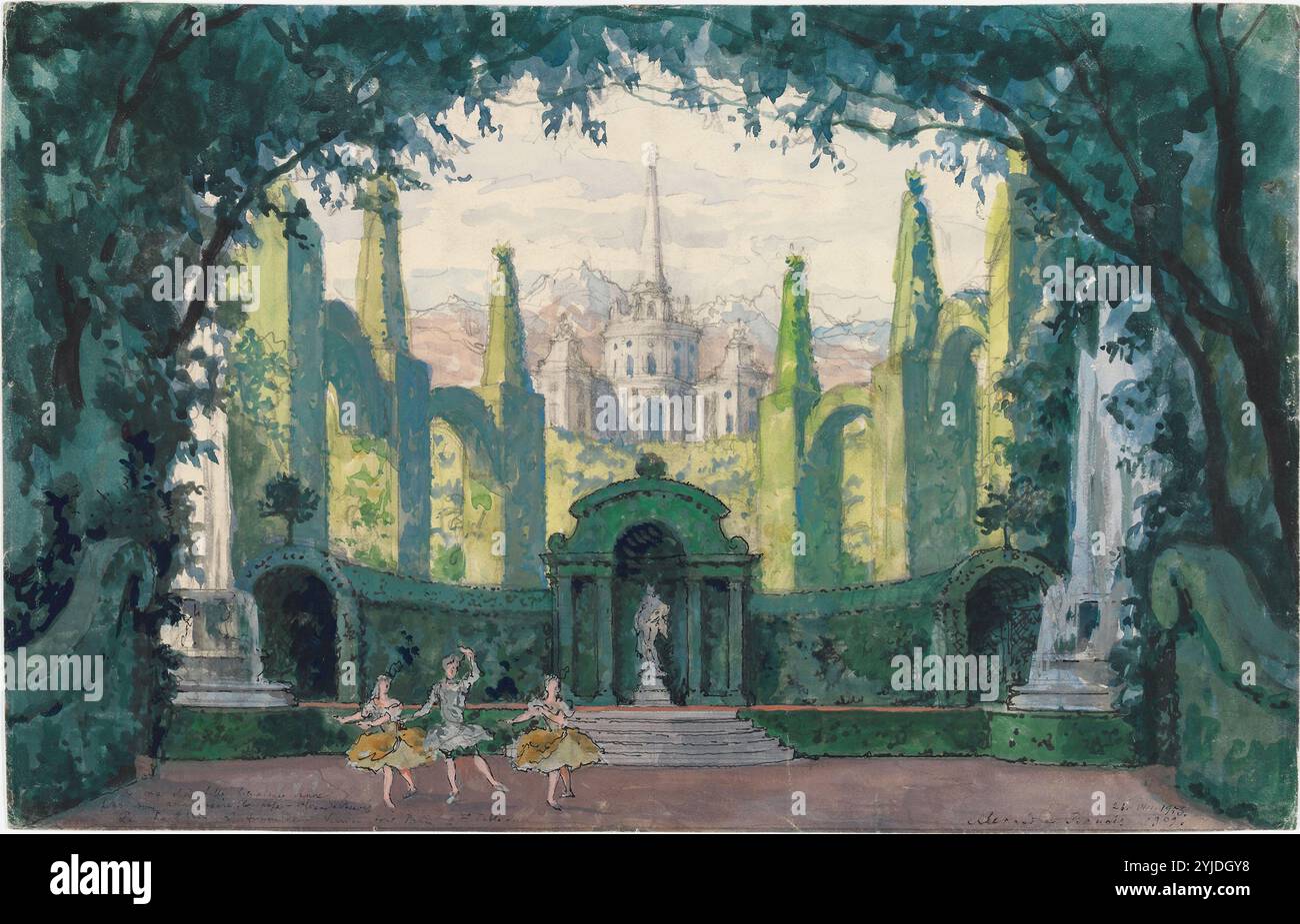 Création de scène pour le ballet 'le Pavillon d'Armide' de Nikolai Tcherepnine. Musée : COLLECTION PRIVÉE. Auteur : Alexander Nikolayevich Benois. Copyright : cette œuvre n'est pas dans le domaine public. Il est de votre responsabilité d'obtenir toutes les autorisations de tiers nécessaires auprès du gestionnaire de droits d'auteur dans votre pays avant la publication. Banque D'Images