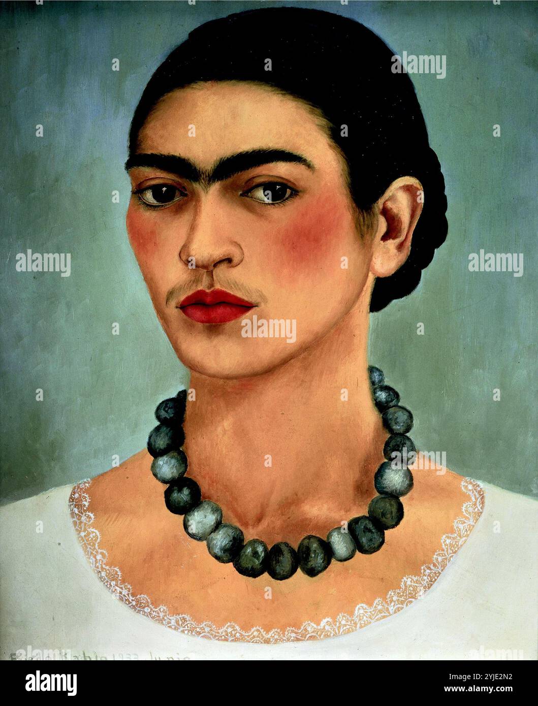 Autoportrait avec collier. Musée : la Colección de Arte Mexicano Moderno y Contemporáneo de Jacques y Natasha Gelman. Auteur : FRIDA KAHLO. Banque D'Images