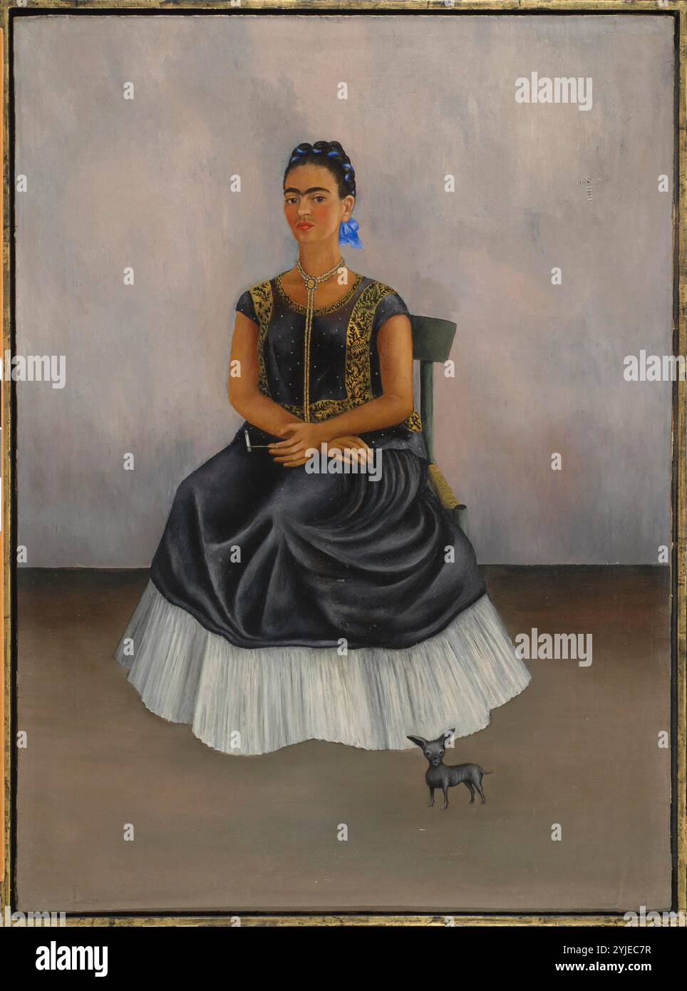 Itzcuintli chien avec moi (Autoportrait). Musée : COLLECTION PRIVÉE. Auteur : FRIDA KAHLO. Banque D'Images