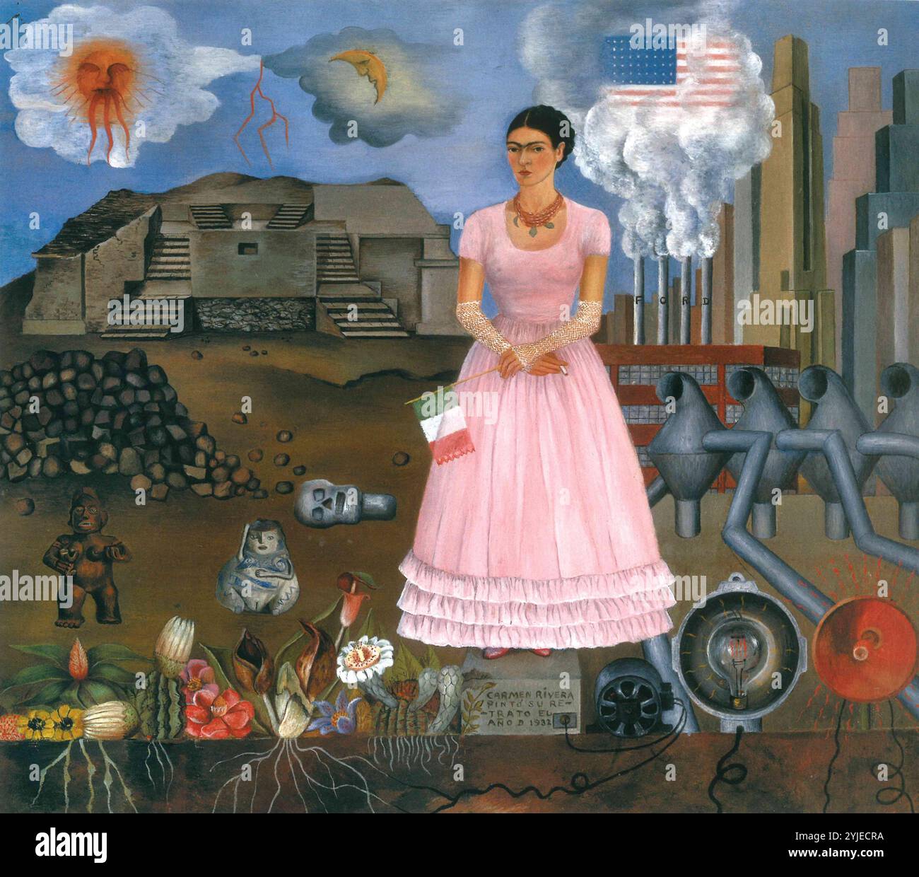 Autoportrait le long de la frontière entre le Mexique et les États-Unis. Musée : COLLECTION PRIVÉE. Auteur : FRIDA KAHLO. Banque D'Images