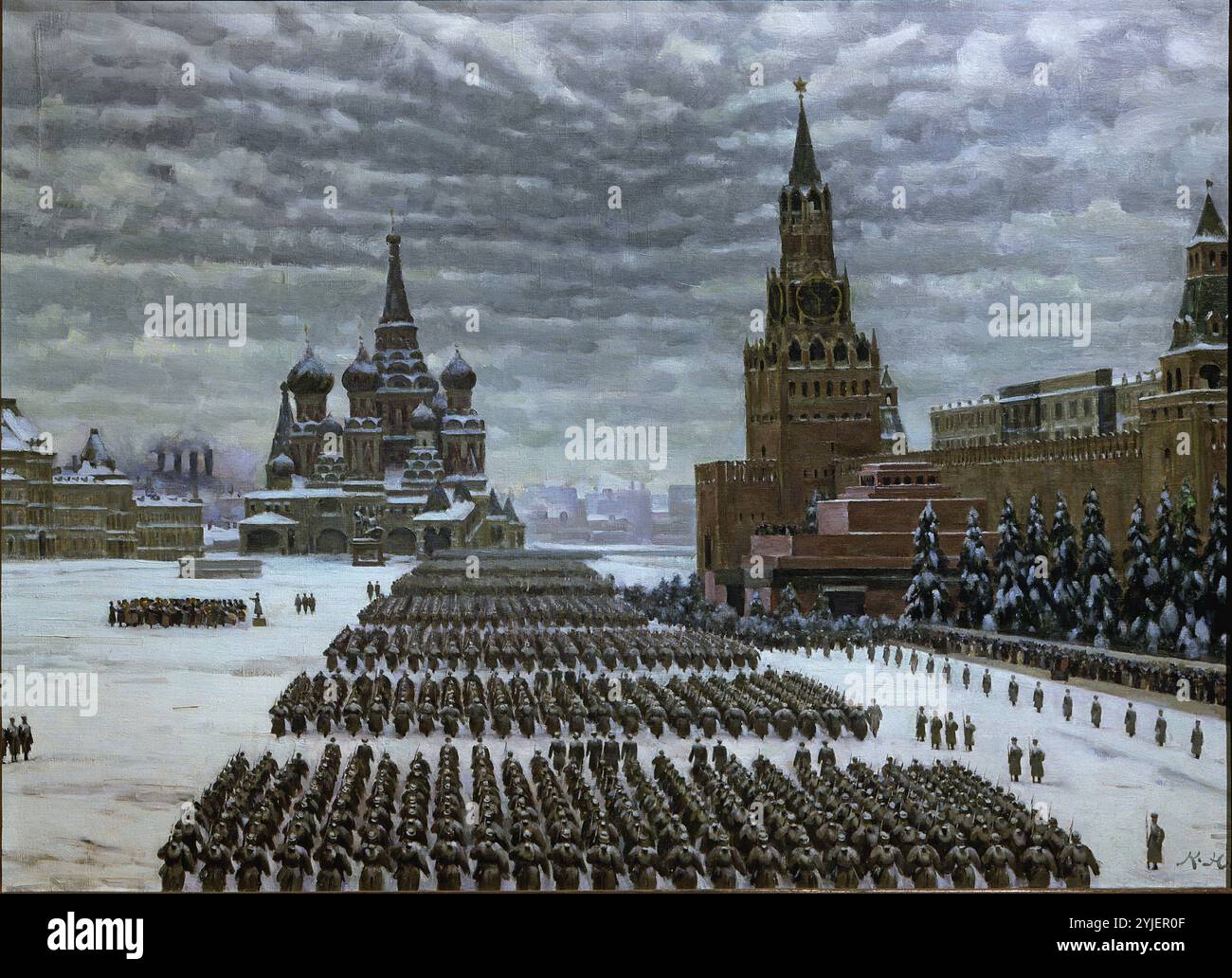 Défilé sur la place Rouge le 7 novembre 1941. Musée : Galerie nationale Tretiakov, Moscou. Auteur : Konstantin Fyodorovich Yuon. Copyright : cette œuvre n'est pas dans le domaine public. Il est de votre responsabilité d'obtenir toutes les autorisations de tiers nécessaires auprès du gestionnaire de droits d'auteur dans votre pays avant la publication. Banque D'Images