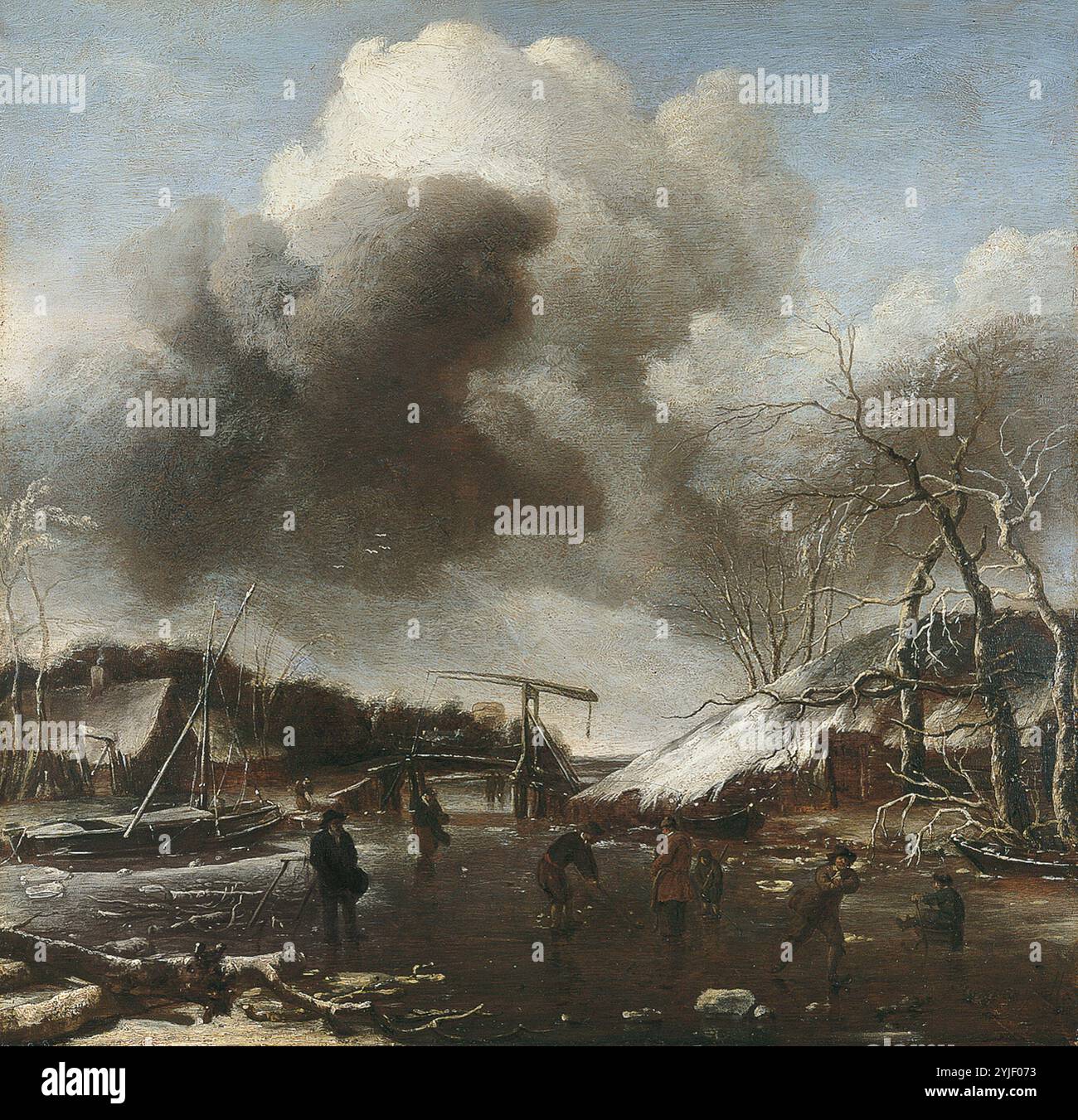 Titre : paysage d'hiver artiste : Jan van de Cappelle année : n/d médium : huile sur panneau dimensions : 41 x 42,2 cm emplacement : Museo Nacional Thyssen-Bornemisza Banque D'Images