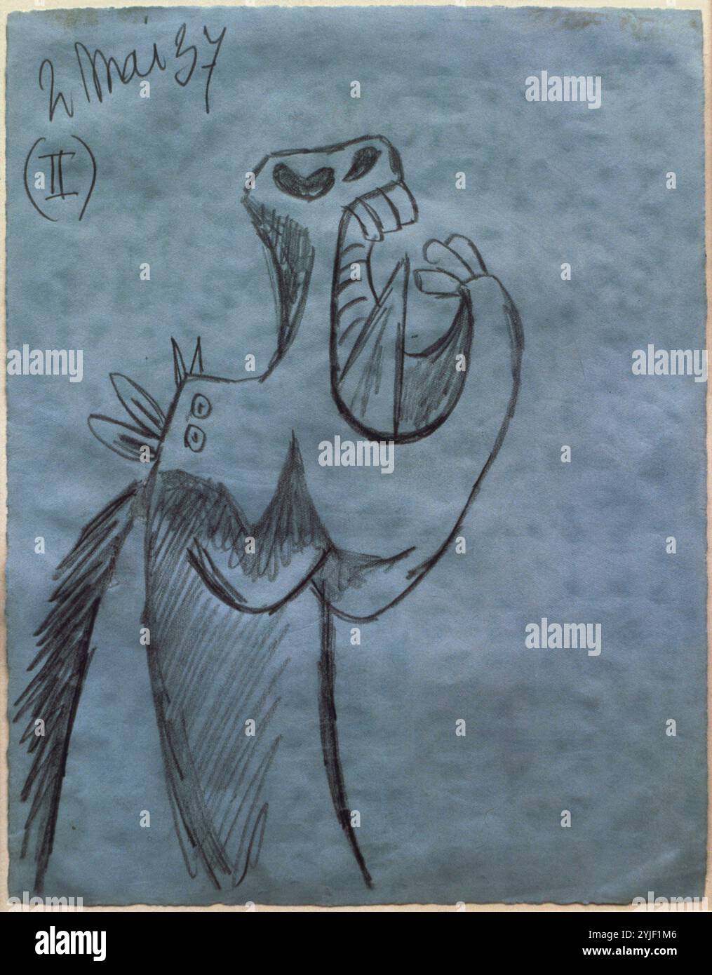 Pablo Picasso (1881-1973) Peintre espagnol. Etude pour la tête de cheval (II). Croquis pour 'Guernica'. Paris, le 2 mai 1937. Graphite sur papier bleu (26,9 x 21 cm). Dessin. Musée Reina Sofi a.. Madrid, Espagne. Banque D'Images