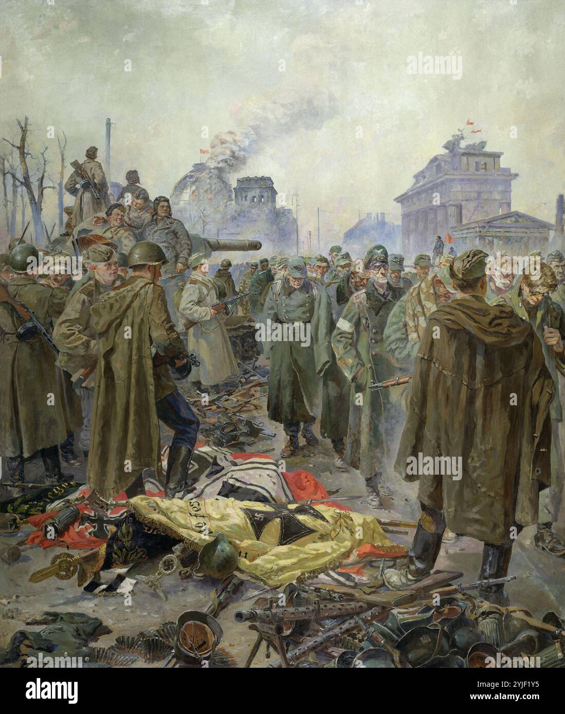 Capitulation allemande. Musée : M. B. Grekov Military Artists Studio, Moscou. Auteur : Pyotr Alexandrovich Krivonogov. Copyright : cette œuvre n'est pas dans le domaine public. Il est de votre responsabilité d'obtenir toutes les autorisations de tiers nécessaires auprès du gestionnaire de droits d'auteur dans votre pays avant la publication. Banque D'Images