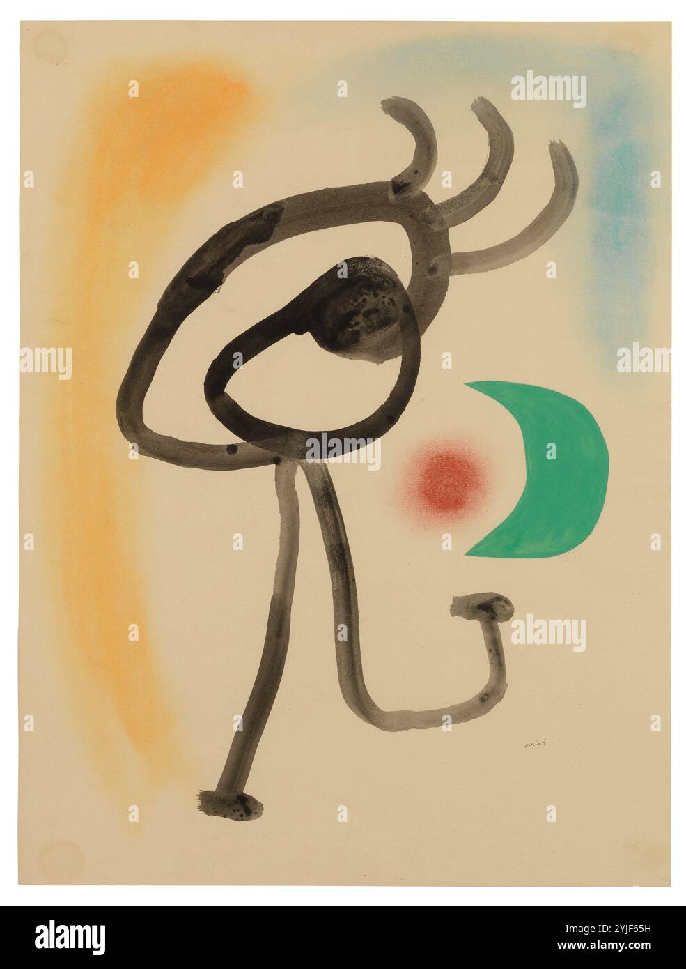 Joan Miró/ 'figure en face de la lune", 1942, Gouche, encre de chine et pastel sur papier, 64 x 48 cm. Musée : Galerie, Pierre Matisse. New York, Acquavella Galleries. New York Claude Kechichian. Paris. Banque D'Images