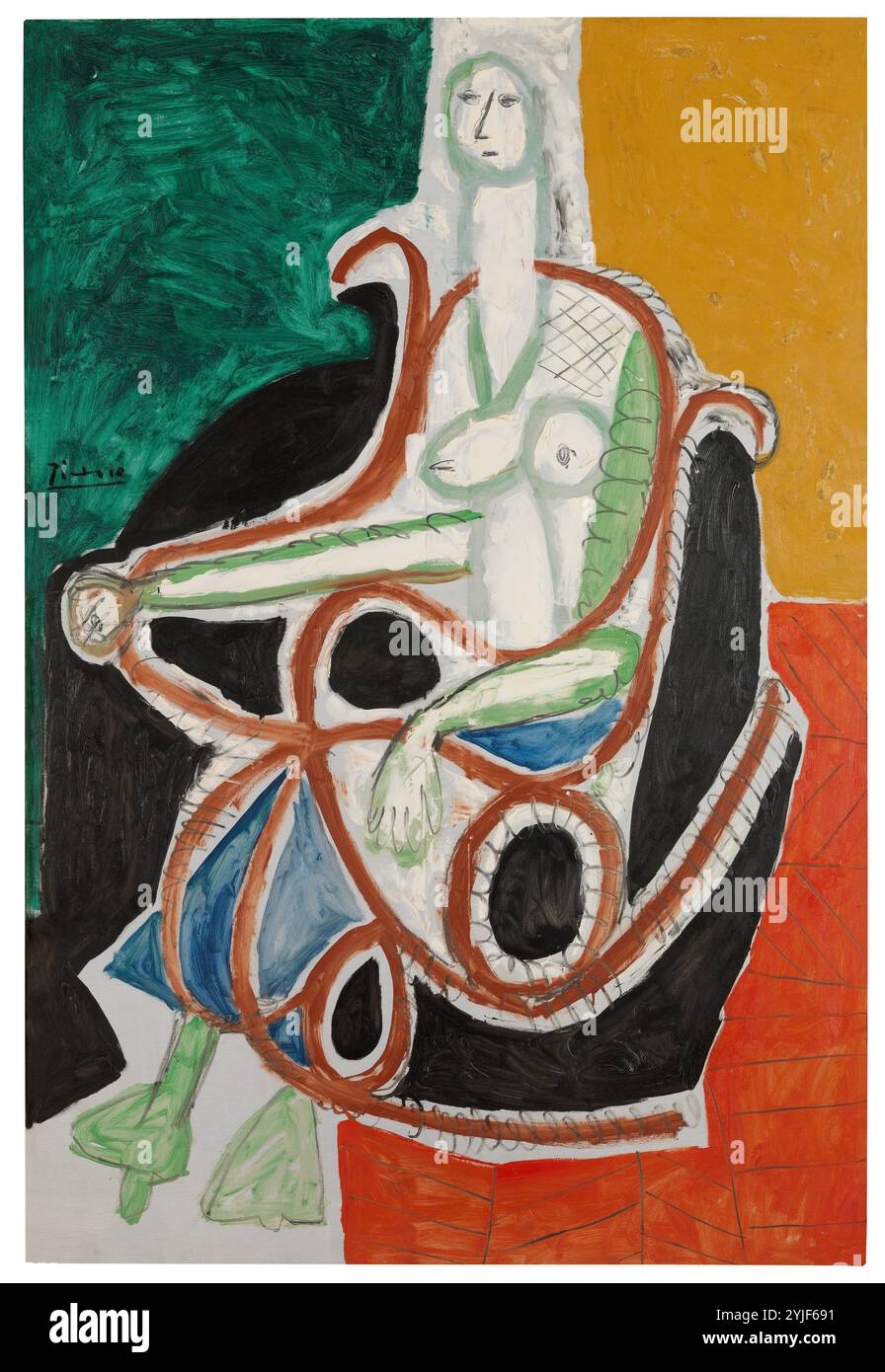 Picasso, Pablo / 'femme dans un fauteuil à bascule',1956, huile sur toile, 195 x 130 cm. Banque D'Images