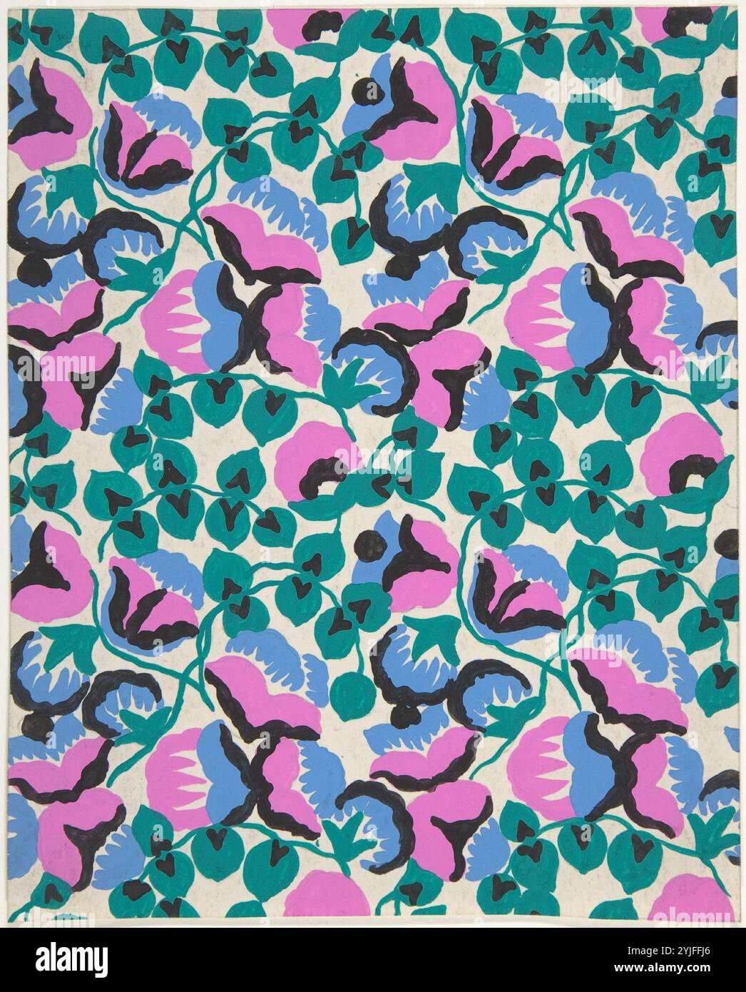 Dessins de tissu avec des pois de fleurs et de vignes. Artiste : attribuée à Paul Poiret (français, Paris 1879-1944 Paris). Dimensions : 7 13/16 x 6 5/16 in. (19,8 x 16 cm). Date : ca. 1918-25. Musée : Metropolitan Museum of Art, New York, USA. Banque D'Images