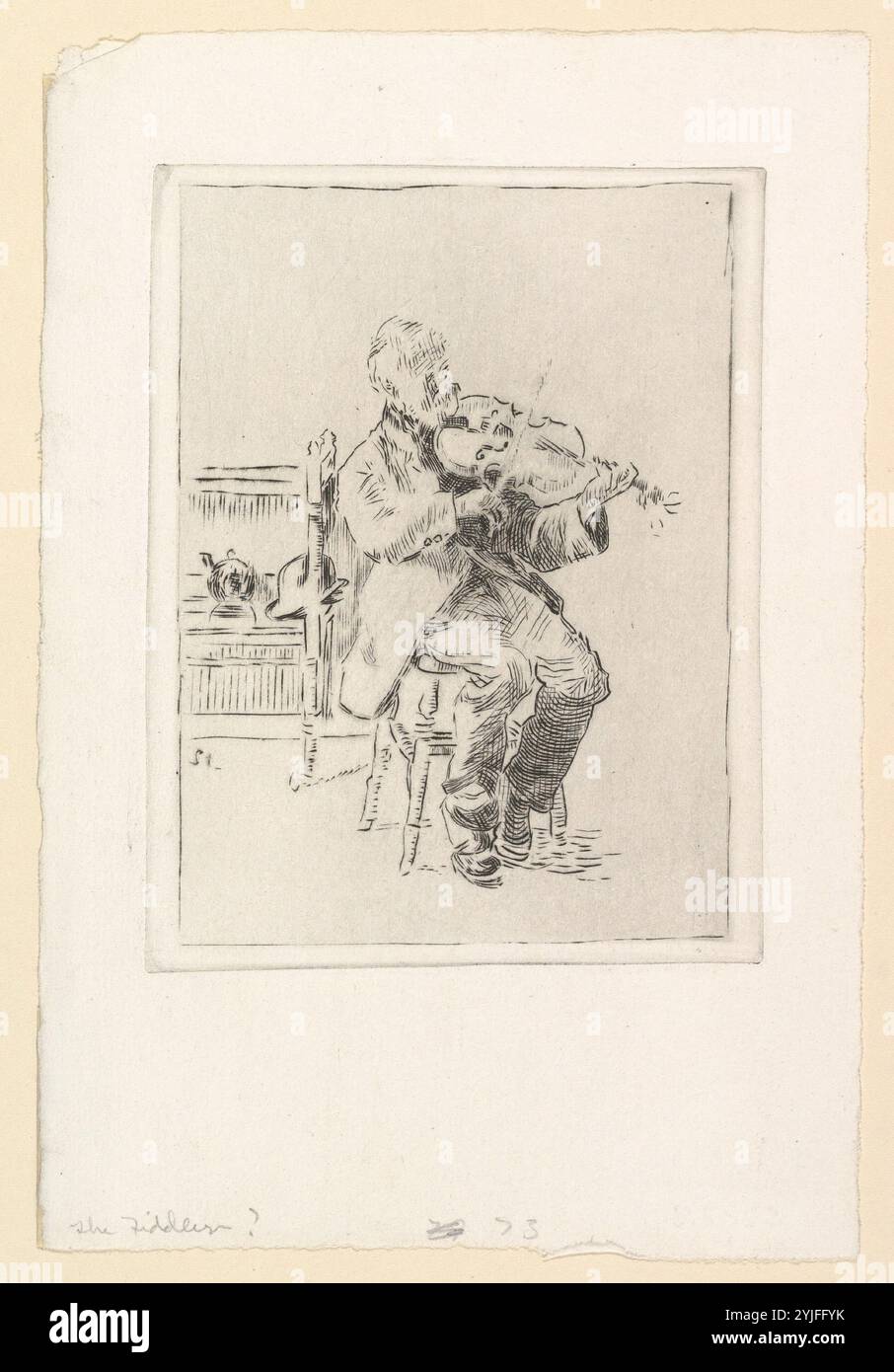 Le Vieux Fiddler (la petite assiette). Artiste : Walter Richard Sickert (Britannique, Munich 1860-1942 Bathampton, Somerset). Dimensions : plaque : 5 3/4 x 4 1/2 po. (14,6 x 11,4 cm) feuille : 8 7/8 x 6 po (22,5 x 15,2 cm). Date : CA. 1919, publié en 1929. Musée : Metropolitan Museum of Art, New York, États-Unis. Banque D'Images
