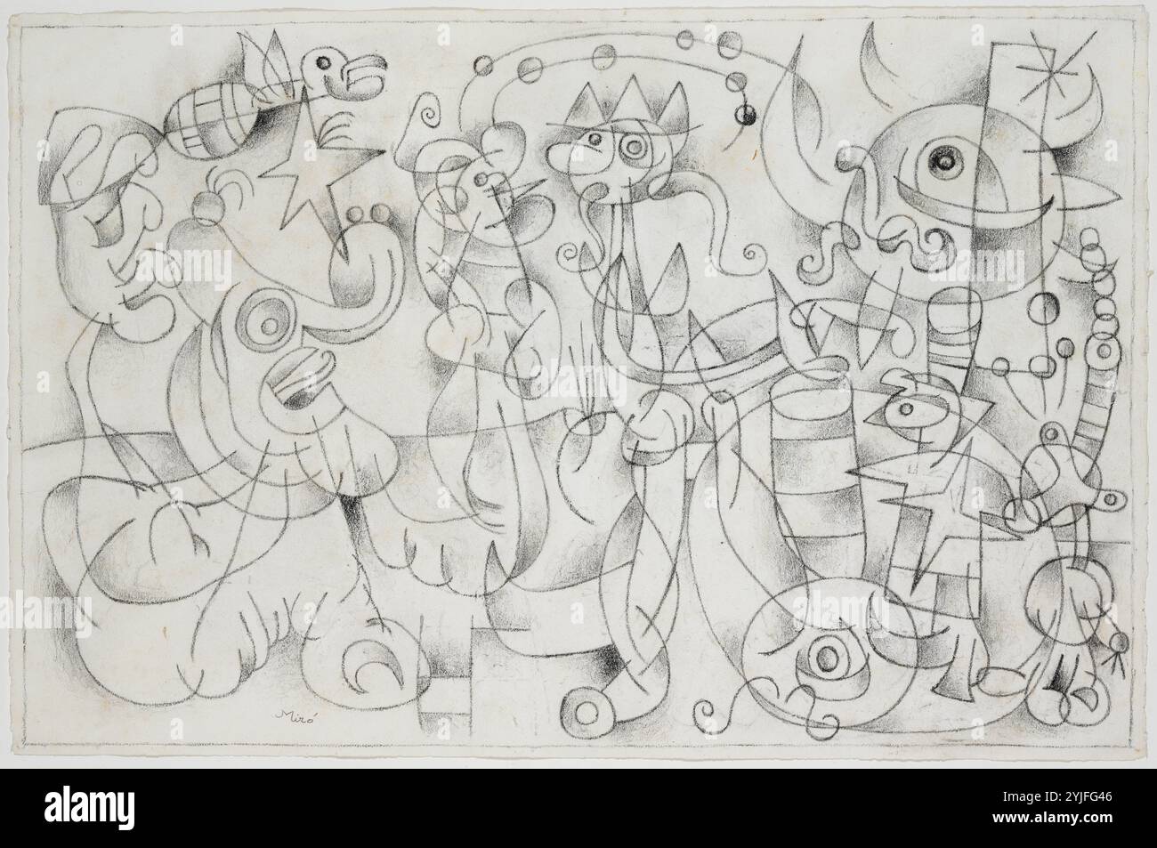 Joan Miro / 'Ubu Roi, chez le roi de Pologne, Acte I, scène VI' (Ubu Roi, au roi de Pologne, Acte I, scène VI), 1955, dessin (Crayon sur papier), 42 x 64 cm. Banque D'Images