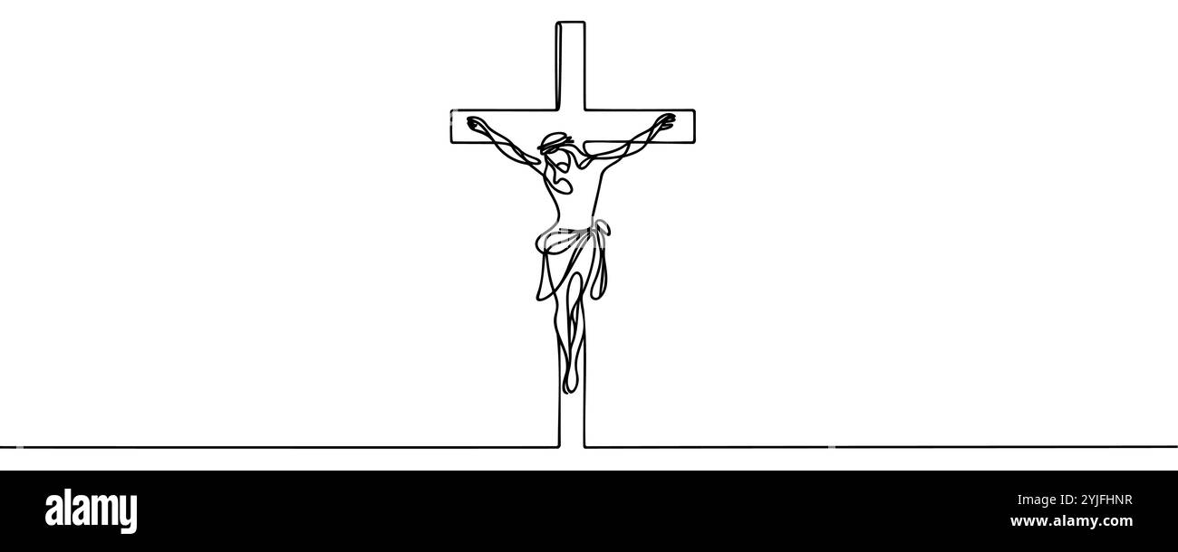 Crucifixion de Jésus continue d'une ligne dessin vectoriel illustration. Illustration de Vecteur