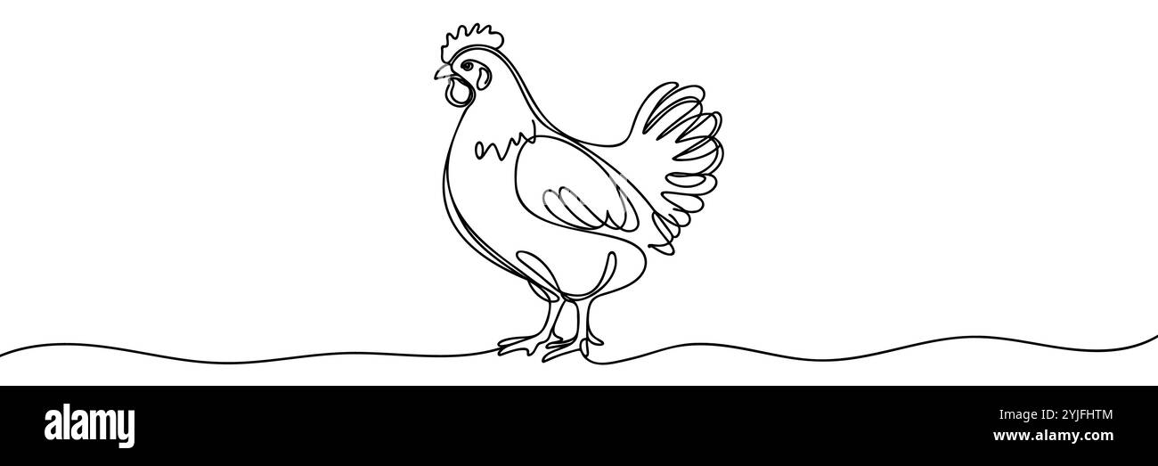 Ligne continue unique dessinant une poule mère. Illustration de Vecteur