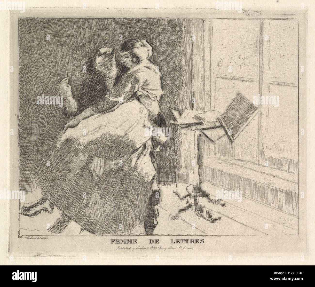 Femme de lettres. Artiste : Walter Richard Sickert (Britannique, Munich 1860-1942 Bathampton, Somerset). Dimensions : plaque : 5 7/8 x 7 1/8 po. (14,9 x 18,1 cm) feuille : 13 11/16 x 10 5/8 po (34,8 x 27 cm). Date : 1911-12, publié en 1915. Musée : Metropolitan Museum of Art, New York, États-Unis. Banque D'Images