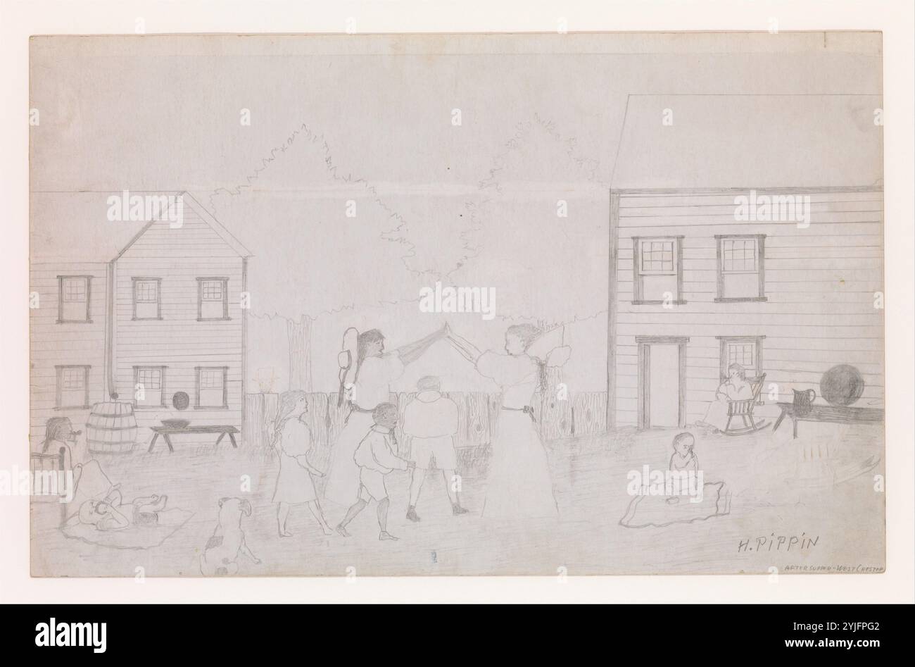 Après le souper. Artiste : Horace Pippin (Américain, West Chester, Pennsylvanie 1888-1946 West Chester, Pennsylvanie). Dimensions : 14 x 22 1/8 in. (35,6 x 56,2 cm). Date : ca. 1935. Musée : Metropolitan Museum of Art, New York, USA. Banque D'Images