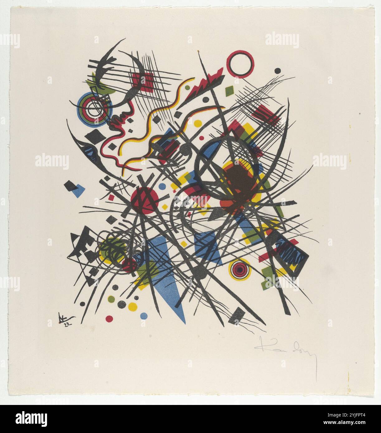 Lithographie die Vierte Bauhausmappe. Artiste : Wassily Kandinsky (Français (né en Russie), Moscou 1866-1944 Neuilly-sur-Seine). Fiche Technique : Dimensions : 14 x 13 1/2 à 5/16. (36,3 x 34,3 cm). Date : 1922. Musée : Metropolitan Museum of Art, New York, USA. Banque D'Images